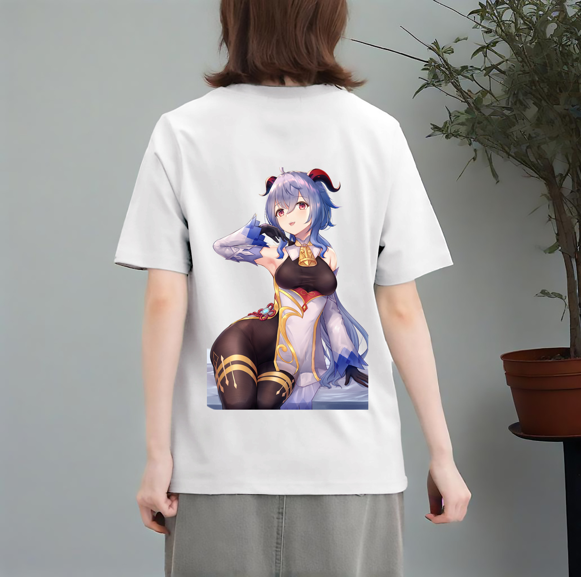 げんし神 甘雨 かんう genshin Ganyu レディース半袖Tシャツ(バックプリント)