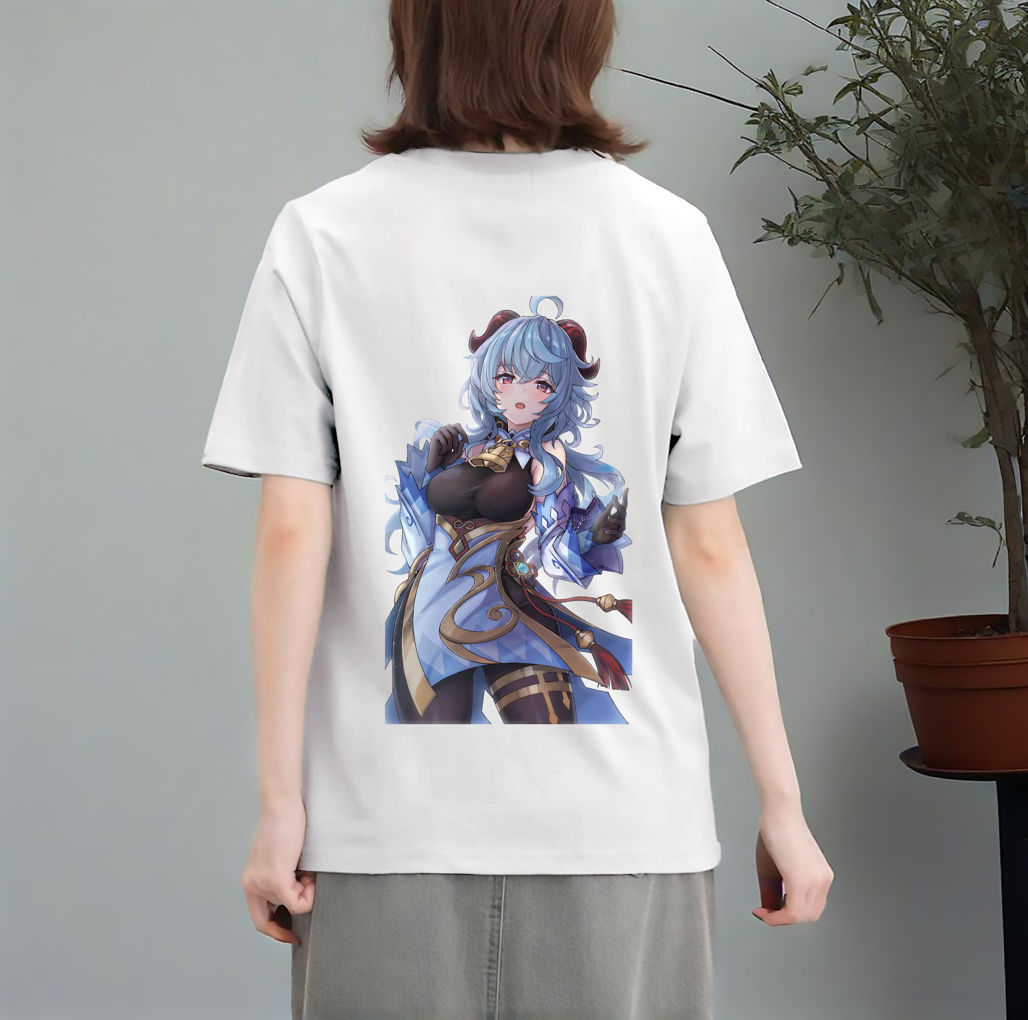 げんし神 甘雨 かんう genshin Ganyu レディース半袖Tシャツ(バックプリント)