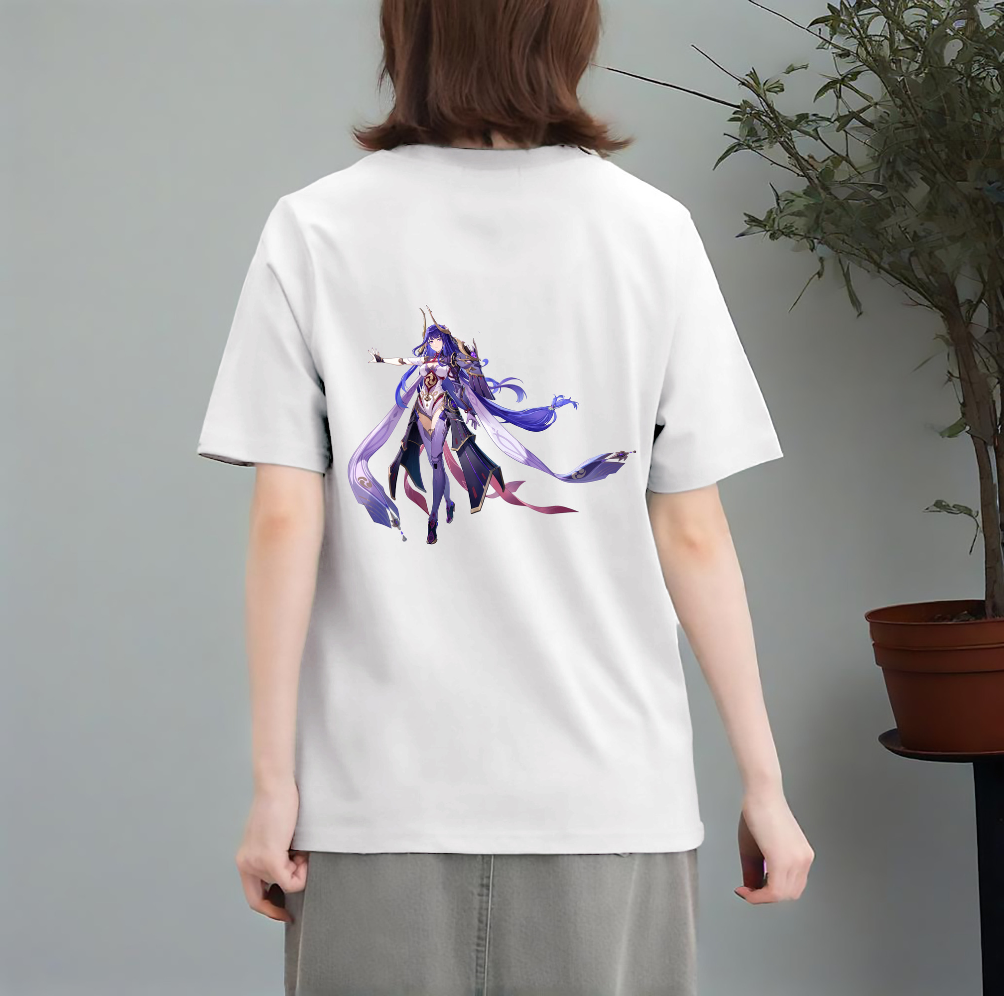 げんし神 雷電将軍 らいでんしょうぐん genshin Raiden Shogun レディース半袖Tシャツ(バックプリント)