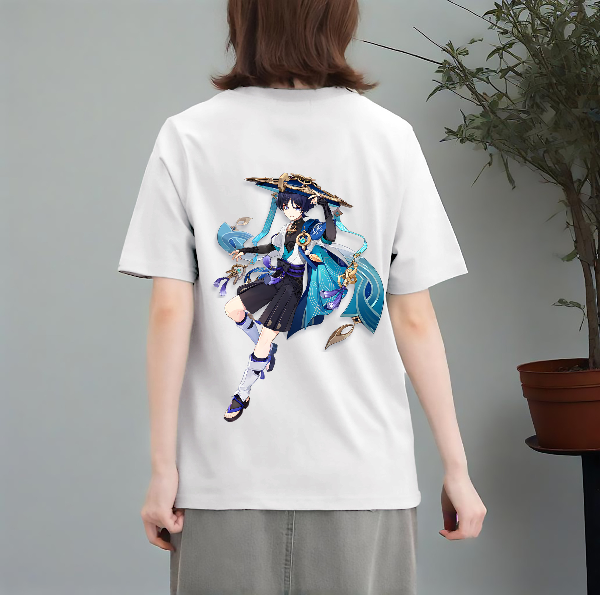 げんし神 さんペい genshin Sanpei レディース半袖Tシャツ(バックプリント)