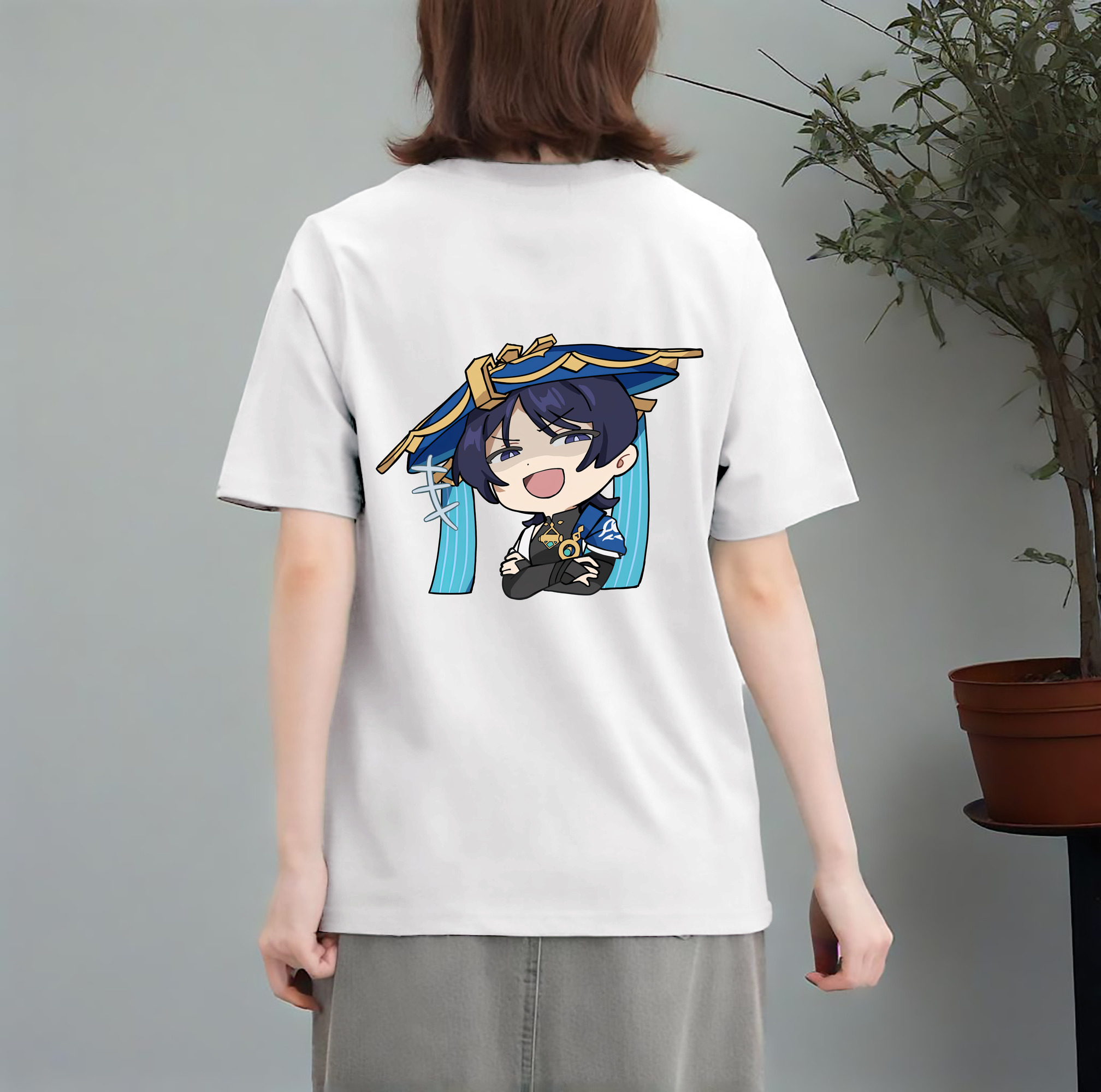 げんし神 さんペい genshin Sanpei レディース半袖Tシャツ(バックプリント)