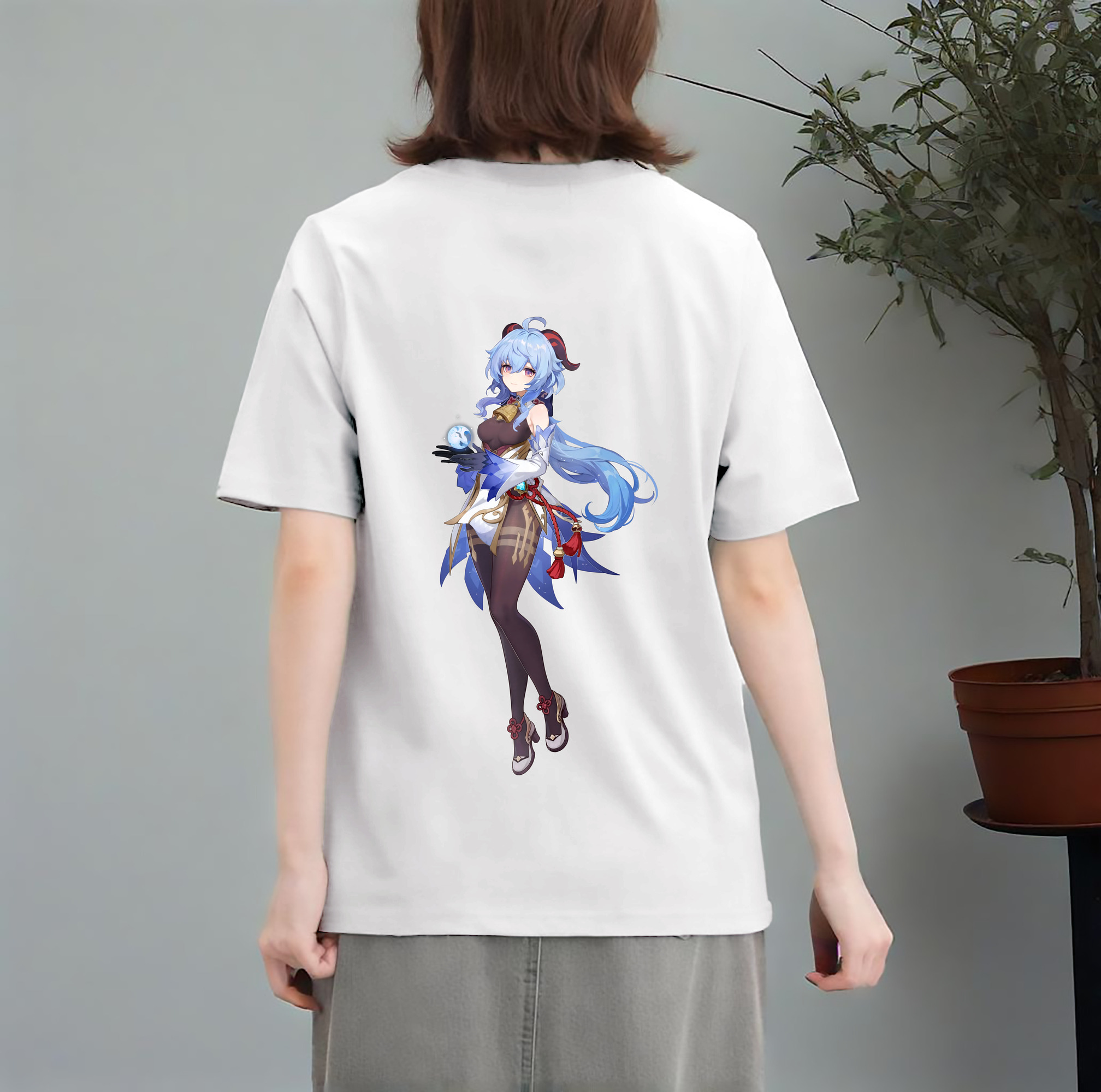 げんし神 甘雨 かんう genshin Ganyu レディース半袖Tシャツ(バックプリント)