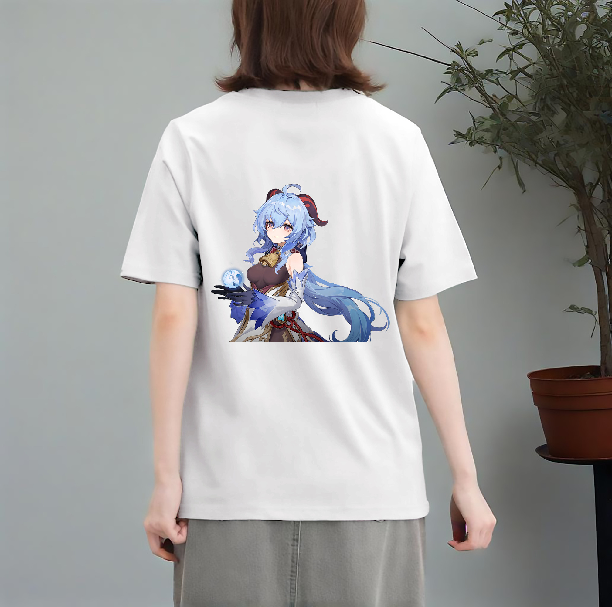 げんし神 甘雨 かんう genshin Ganyu レディース半袖Tシャツ(バックプリント)