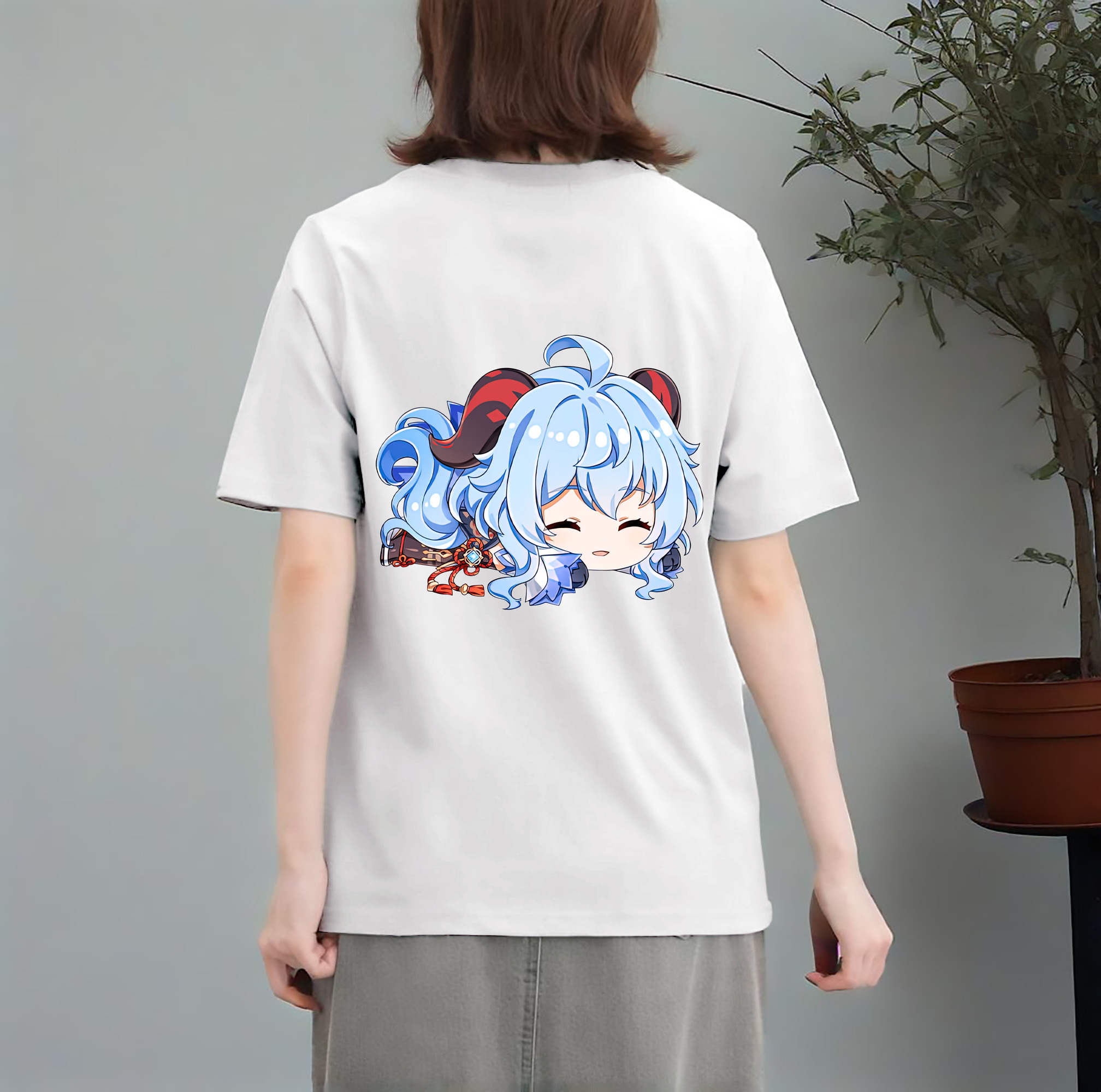 げんし神 甘雨 かんう genshin Ganyu レディース半袖Tシャツ(バックプリント)