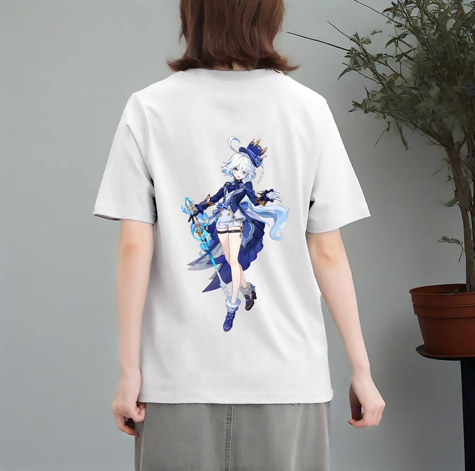 げんし神 フリーナ genshin Furina レディース半袖Tシャツ(バックプリント)