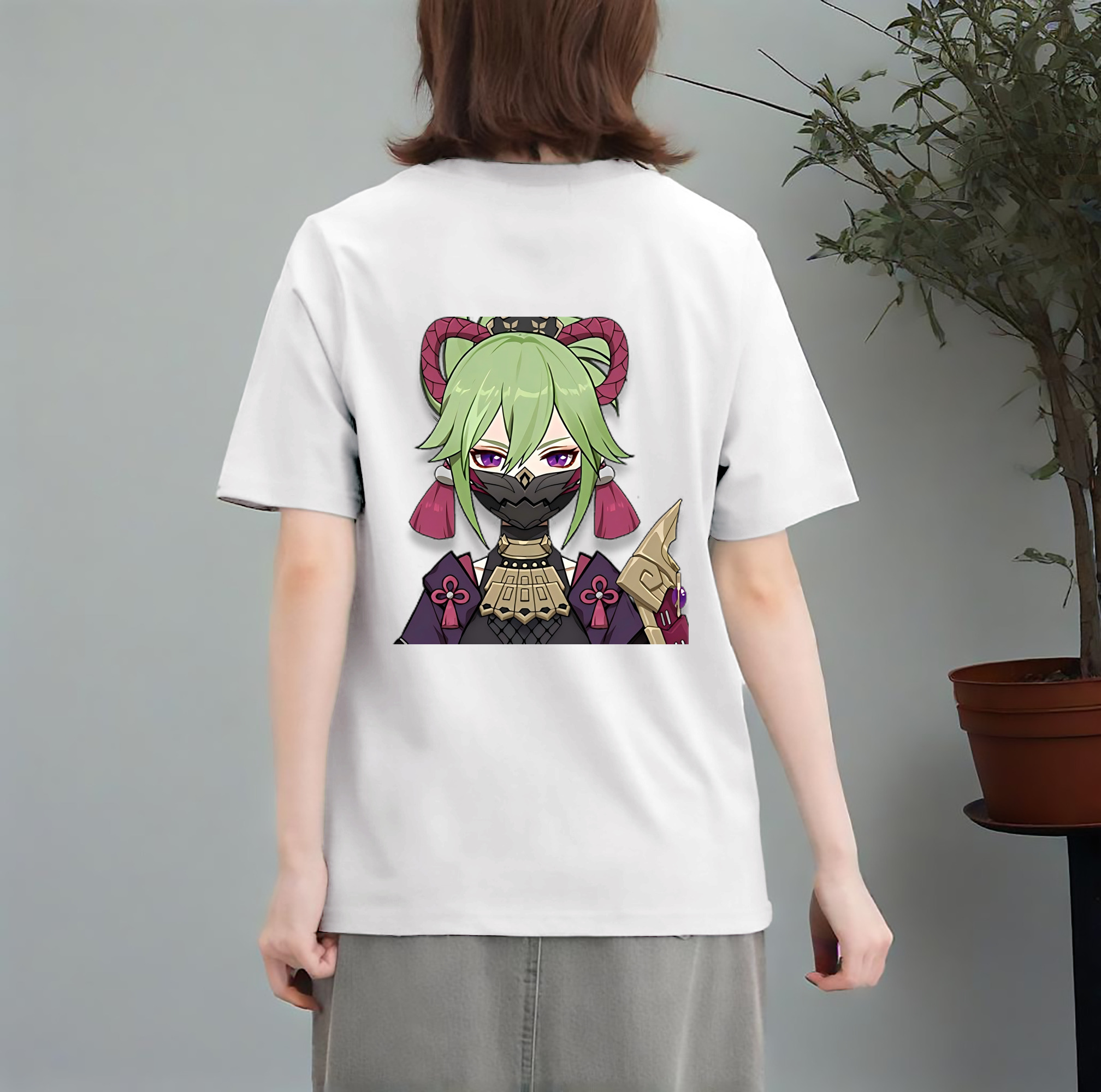 げんし神  久岐忍 くき しのぶ genshin Kuki Shinobu レディース半袖Tシャツ(バックプリント)