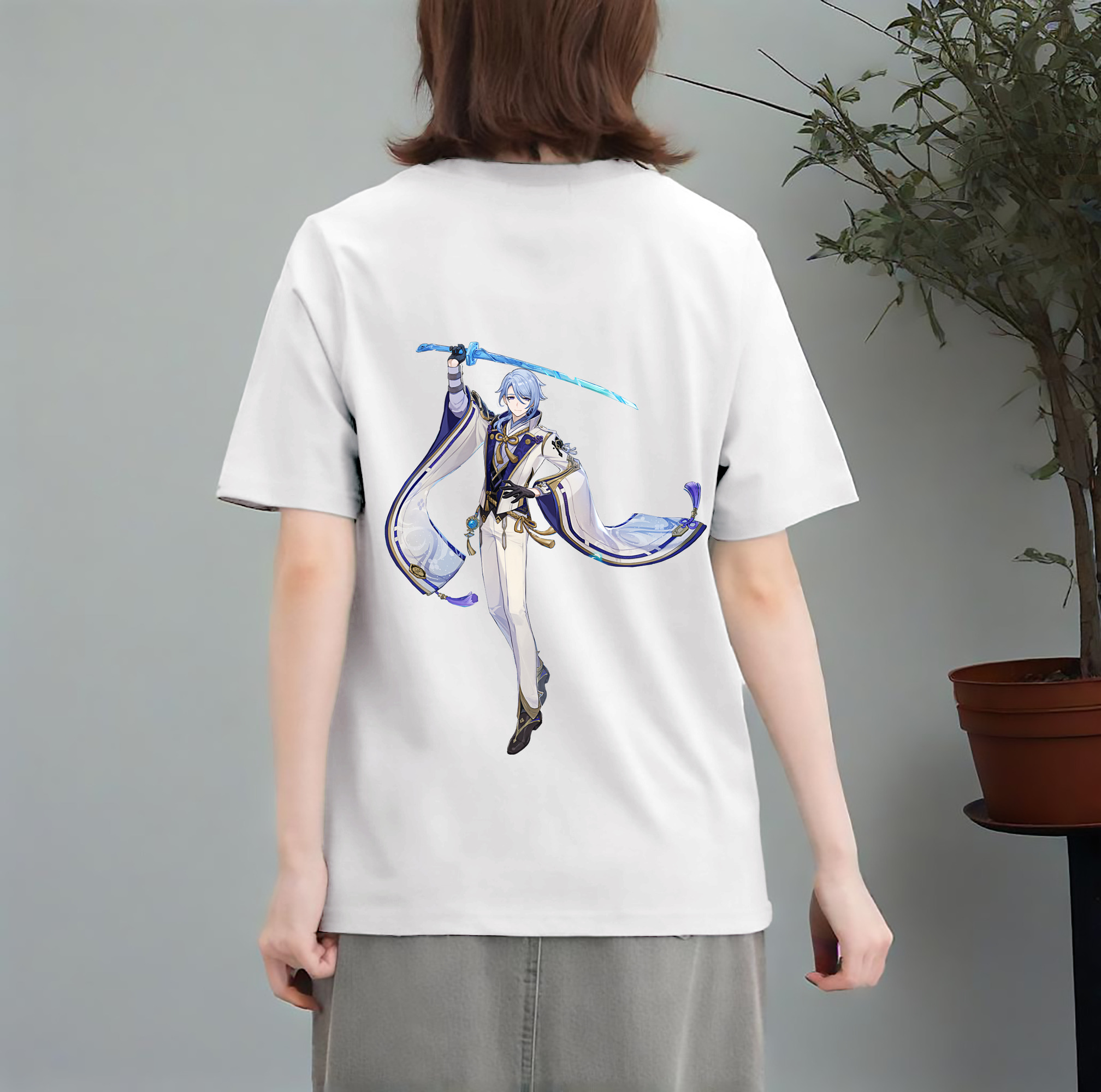 げんし神 神里綾人 かみさとあやと genshin Kamisato Ayato レディース半袖Tシャツ(バックプリント)