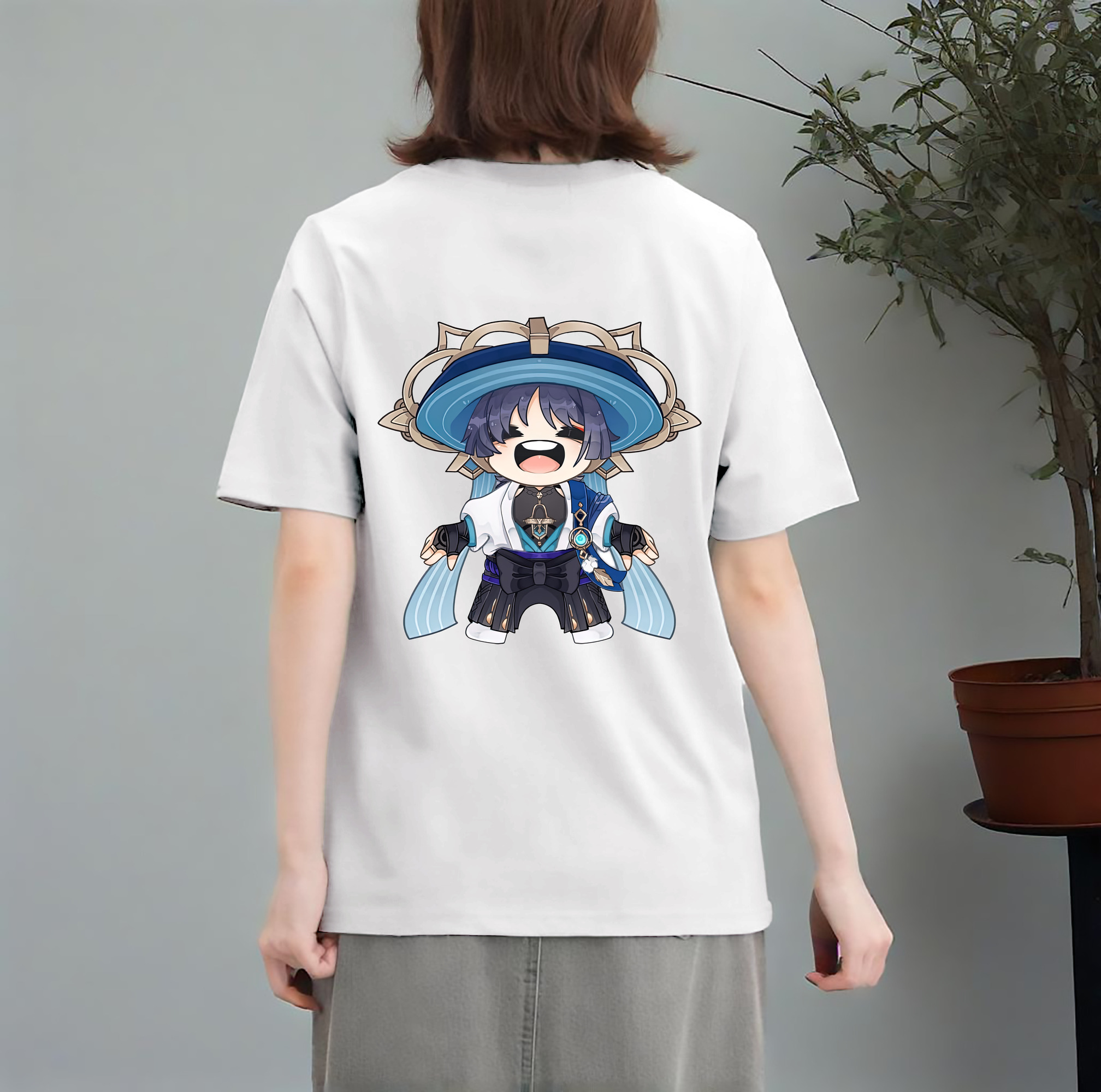 げんし神 さんペい genshin Sanpei レディース半袖Tシャツ(バックプリント)