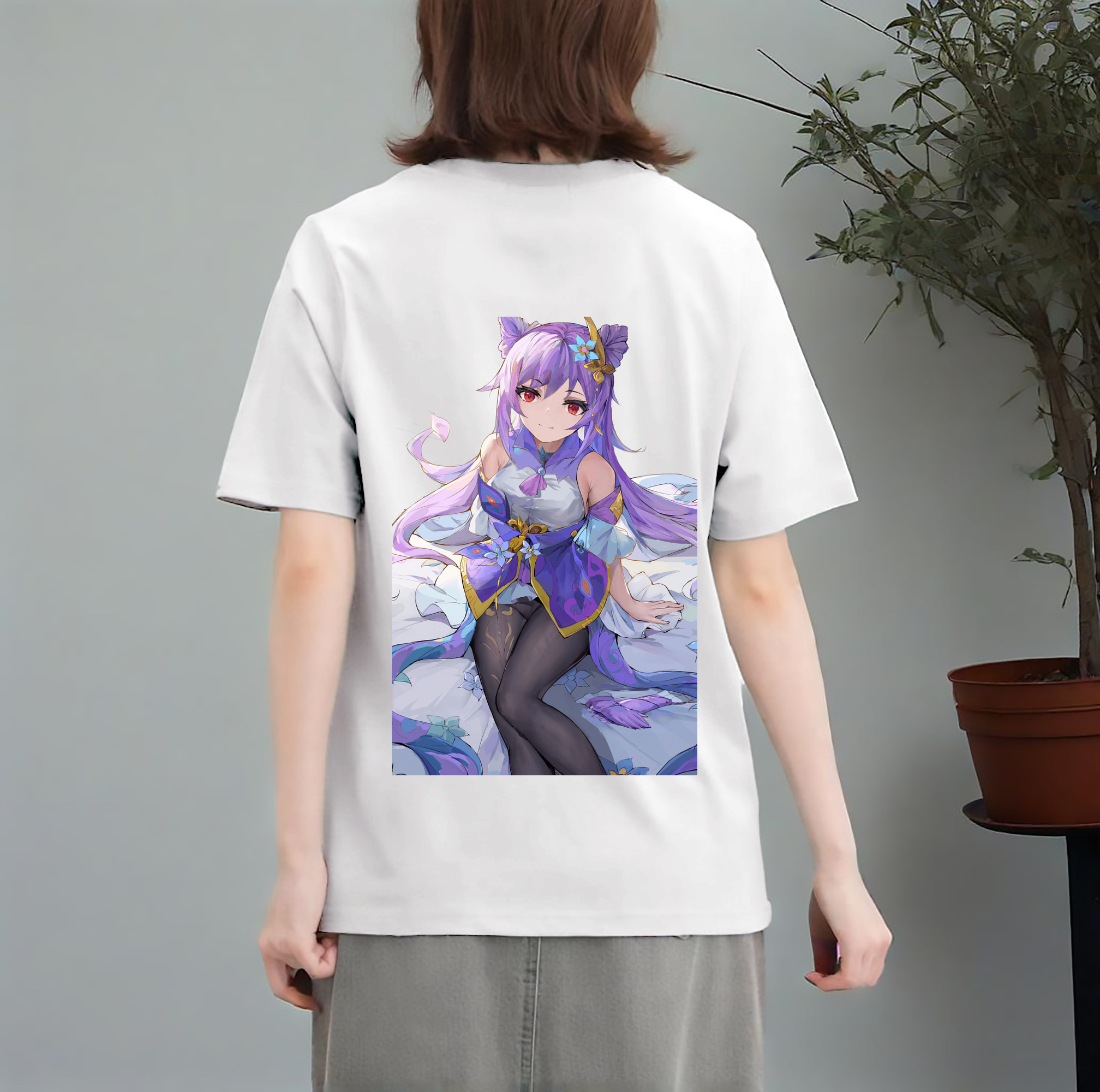 げんし神 刻晴 こくせい genshin Kokusei レディース半袖Tシャツ(バックプリント)