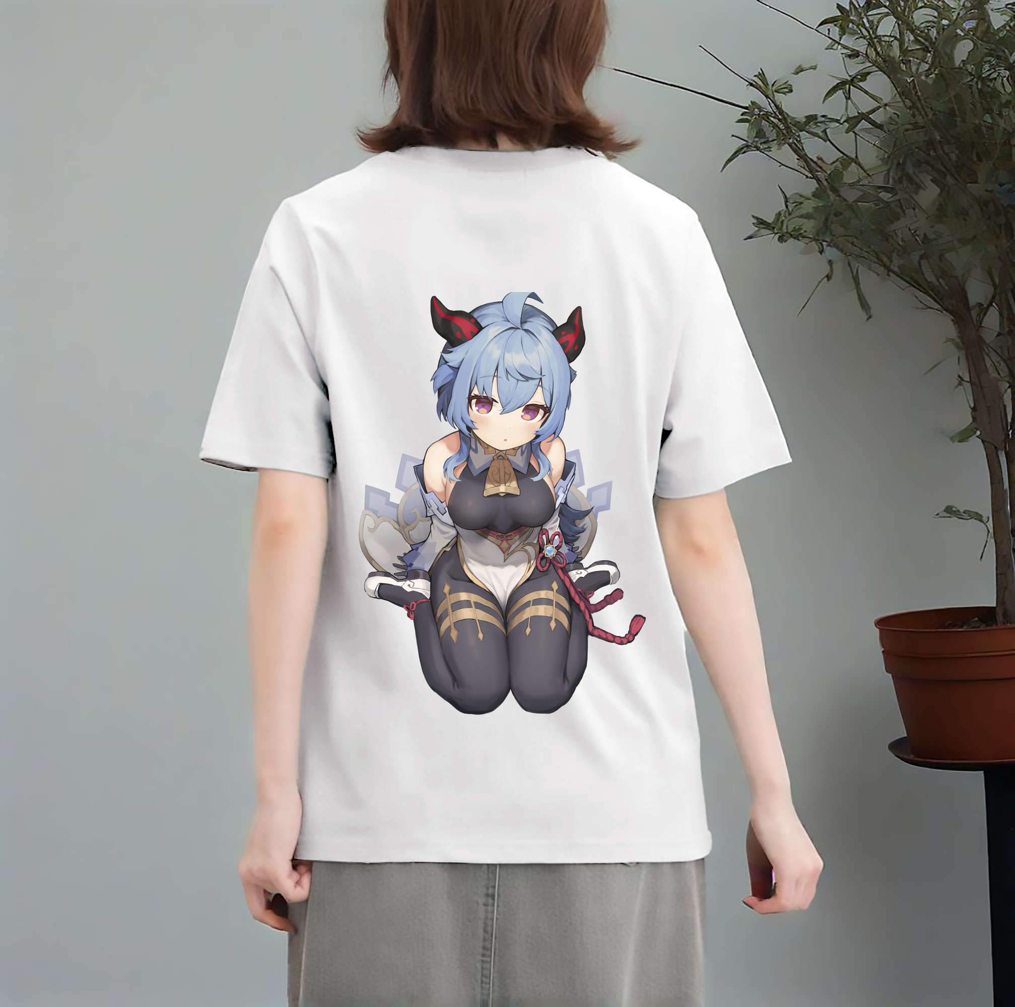 げんし神 甘雨 かんう genshin Ganyu レディース半袖Tシャツ(バックプリント)