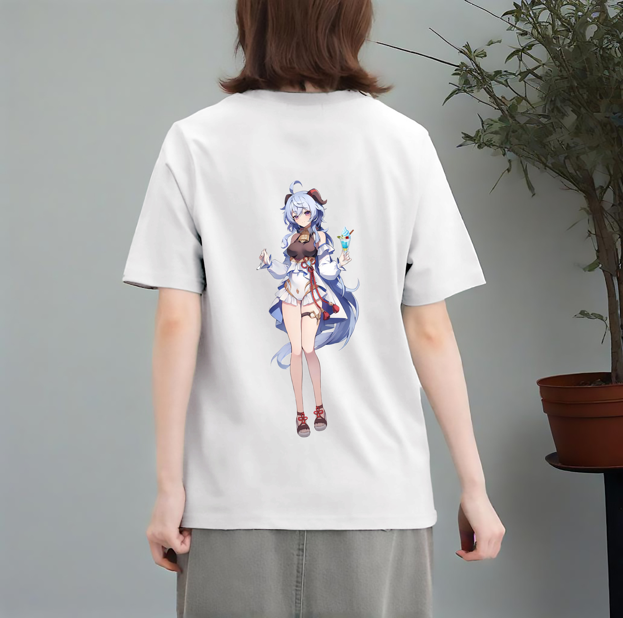 げんし神 甘雨 かんう genshin Ganyu レディース半袖Tシャツ(バックプリント)