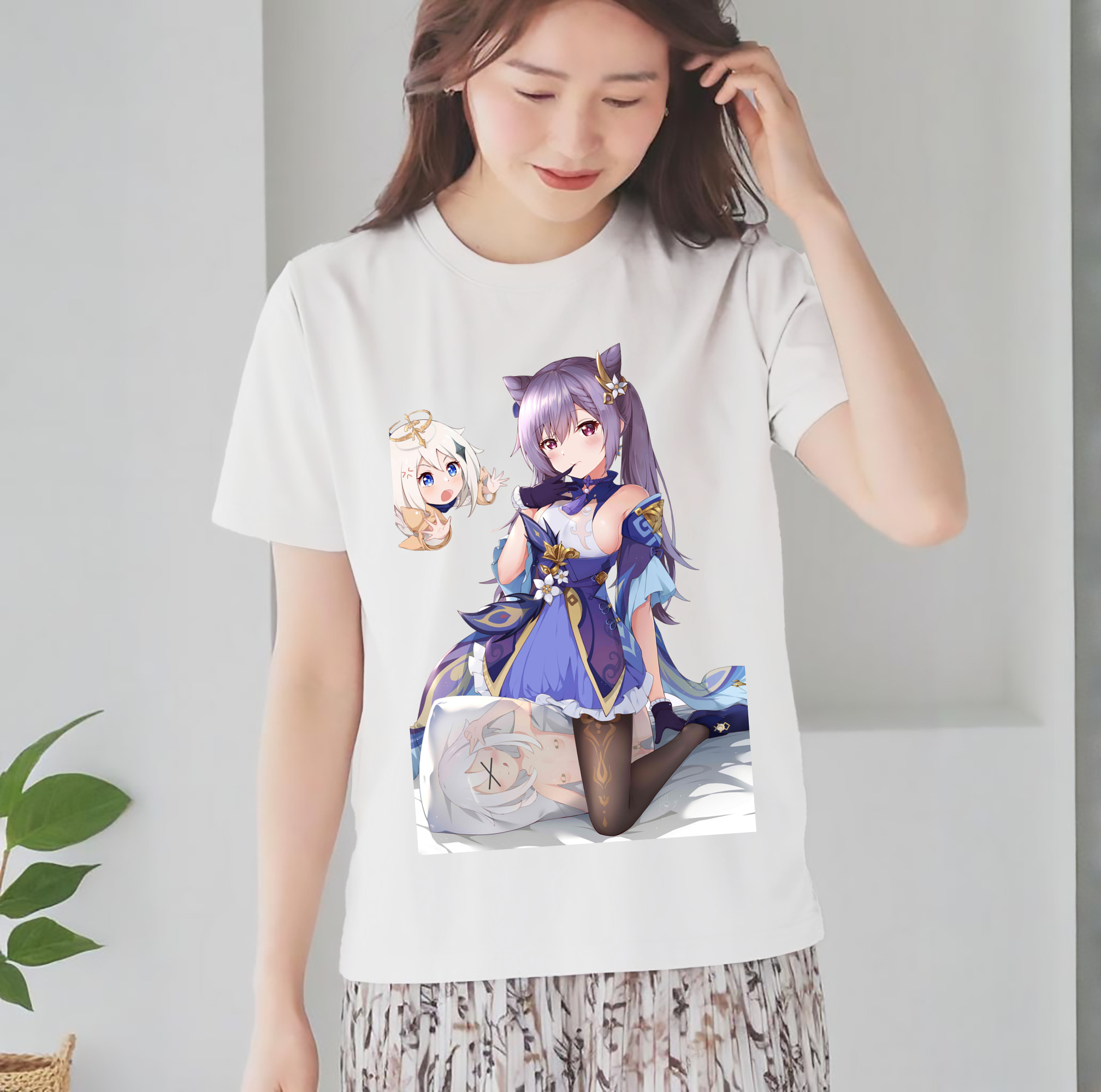 げんし神 刻晴 こくせい genshin Kokusei レディースカジュアルプリントTシャツ（綿100％）