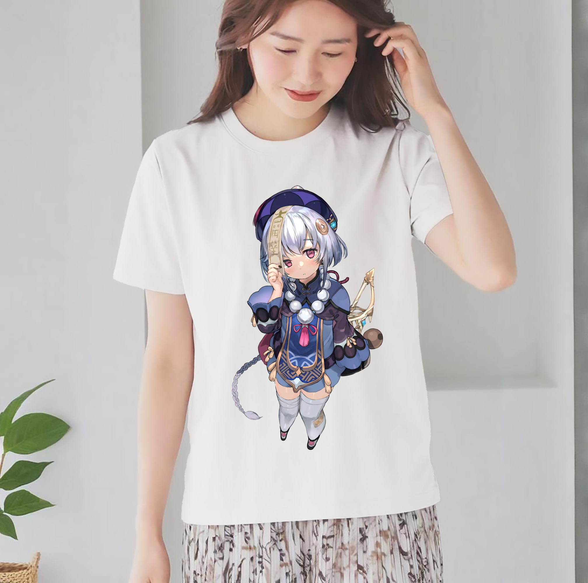 げんし神 七七 なな  genshin Nana レディースカジュアルプリントTシャツ（綿100％）