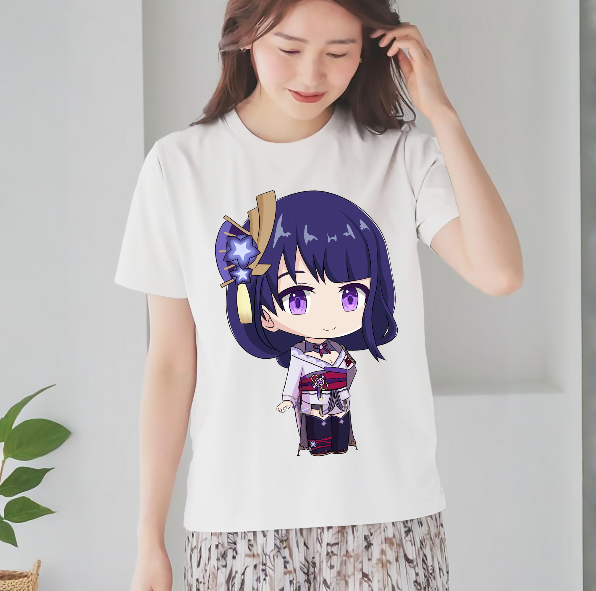 げんし神 雷電将軍 らいでんしょうぐん genshin Raiden Shogun レディースカジュアルプリントTシャツ（綿100％）