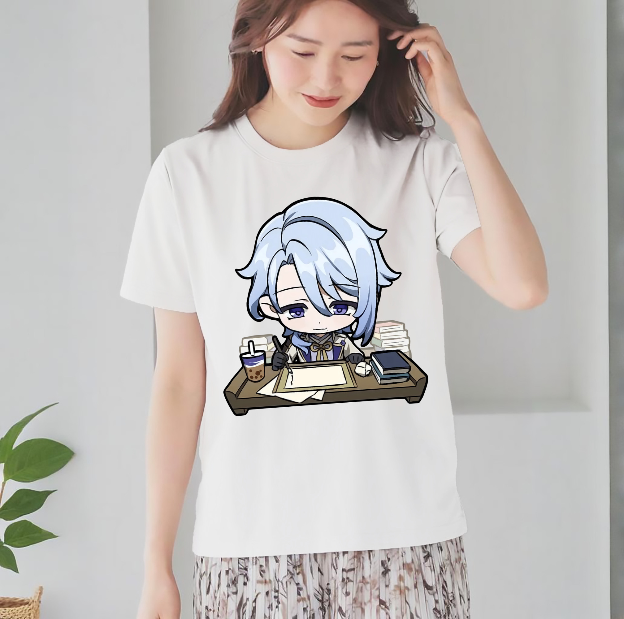 げんし神 神里綾人 かみさとあやと genshin Kamisato Ayato レディースカジュアルプリントTシャツ（綿100％）