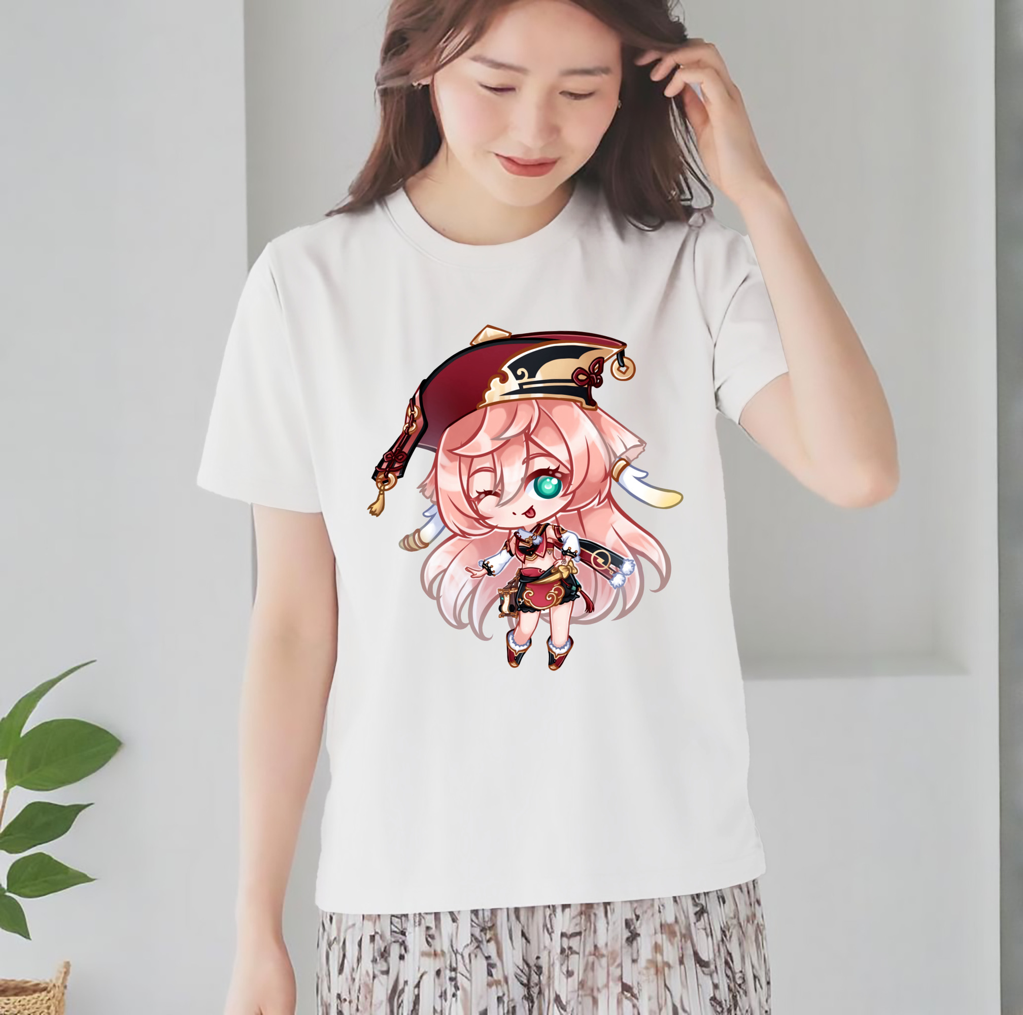 げんし神 ヤンフェイ genshin Yanfei レディースカジュアルプリントTシャツ（綿100％）