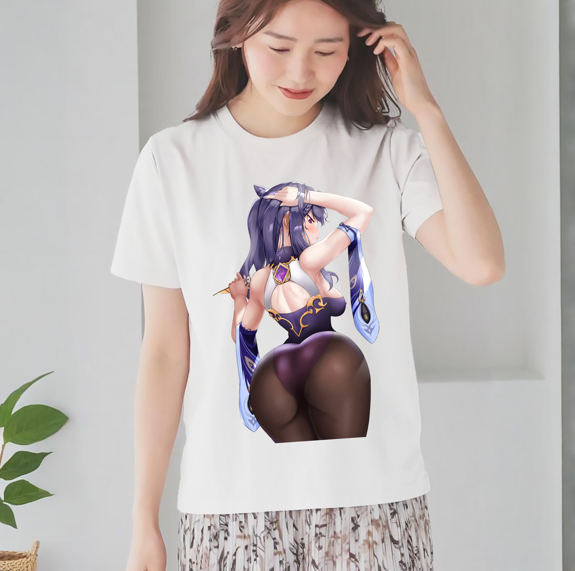 げんし神 刻晴 こくせい genshin Kokusei レディースカジュアルプリントTシャツ（綿100％）