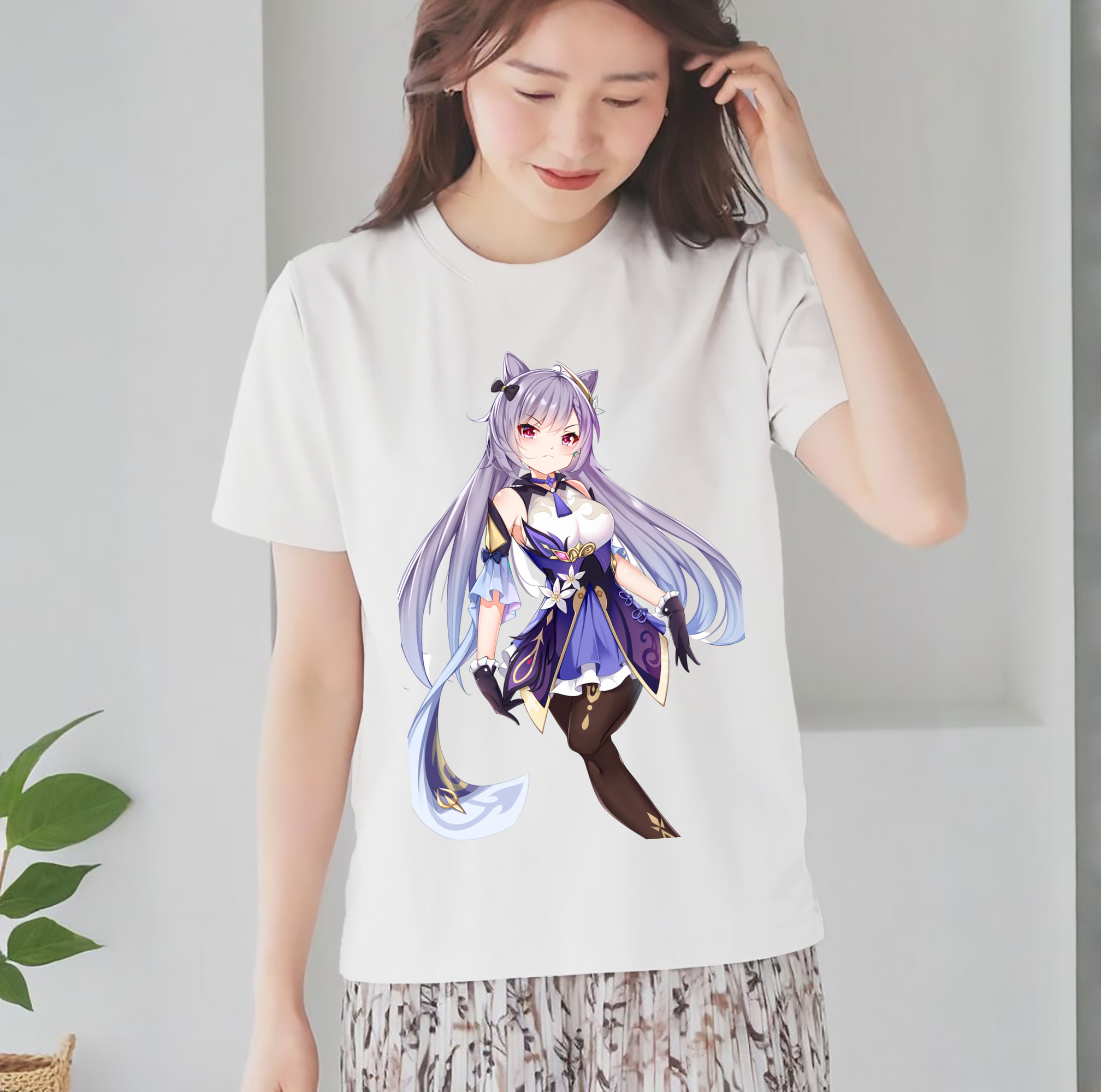 げんし神 刻晴 こくせい genshin Kokusei レディースカジュアルプリントTシャツ（綿100％）
