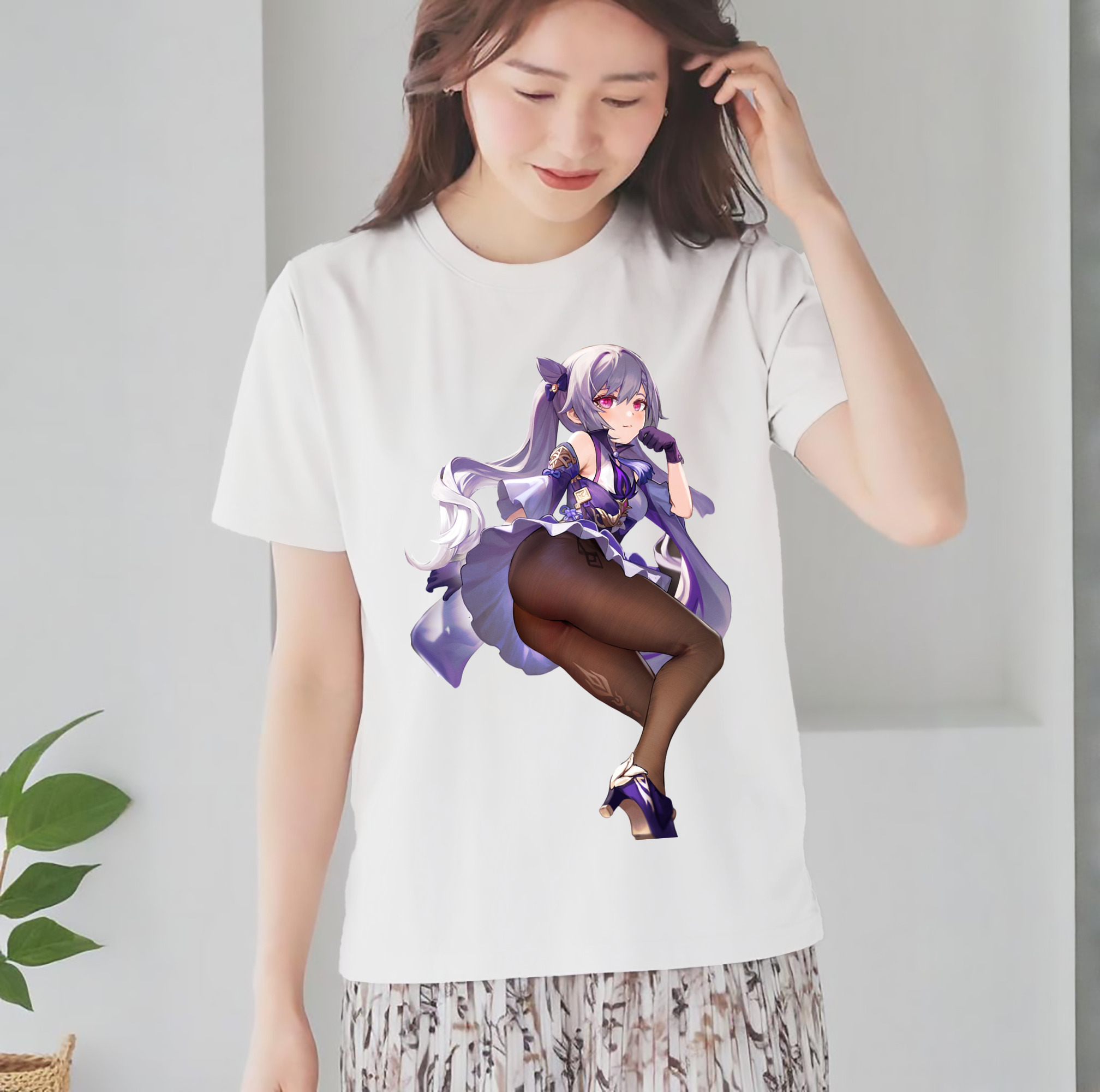 げんし神 刻晴 こくせい genshin Kokusei レディースカジュアルプリントTシャツ（綿100％）