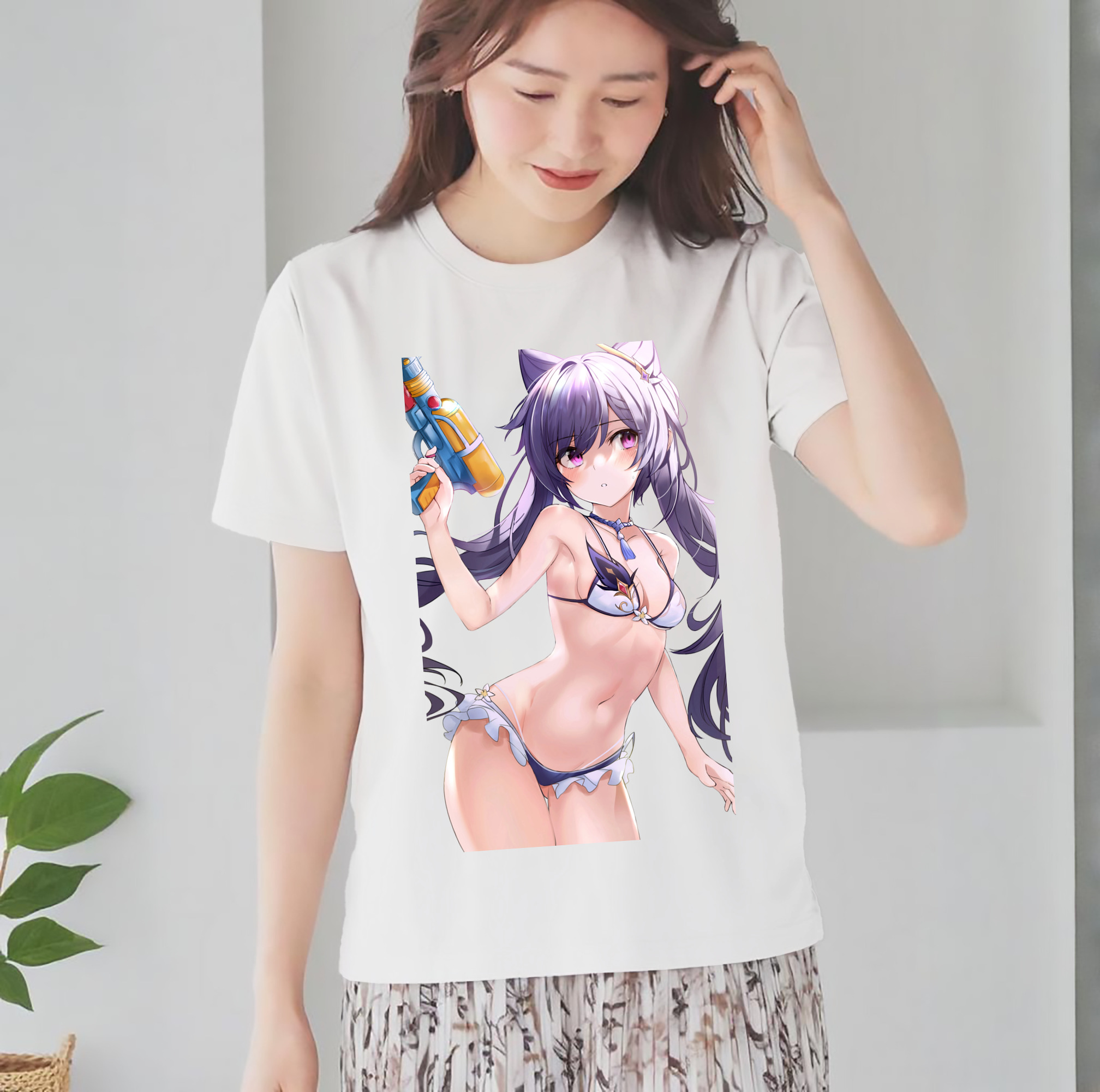 げんし神 刻晴 こくせい genshin Kokusei レディースカジュアルプリントTシャツ（綿100％）
