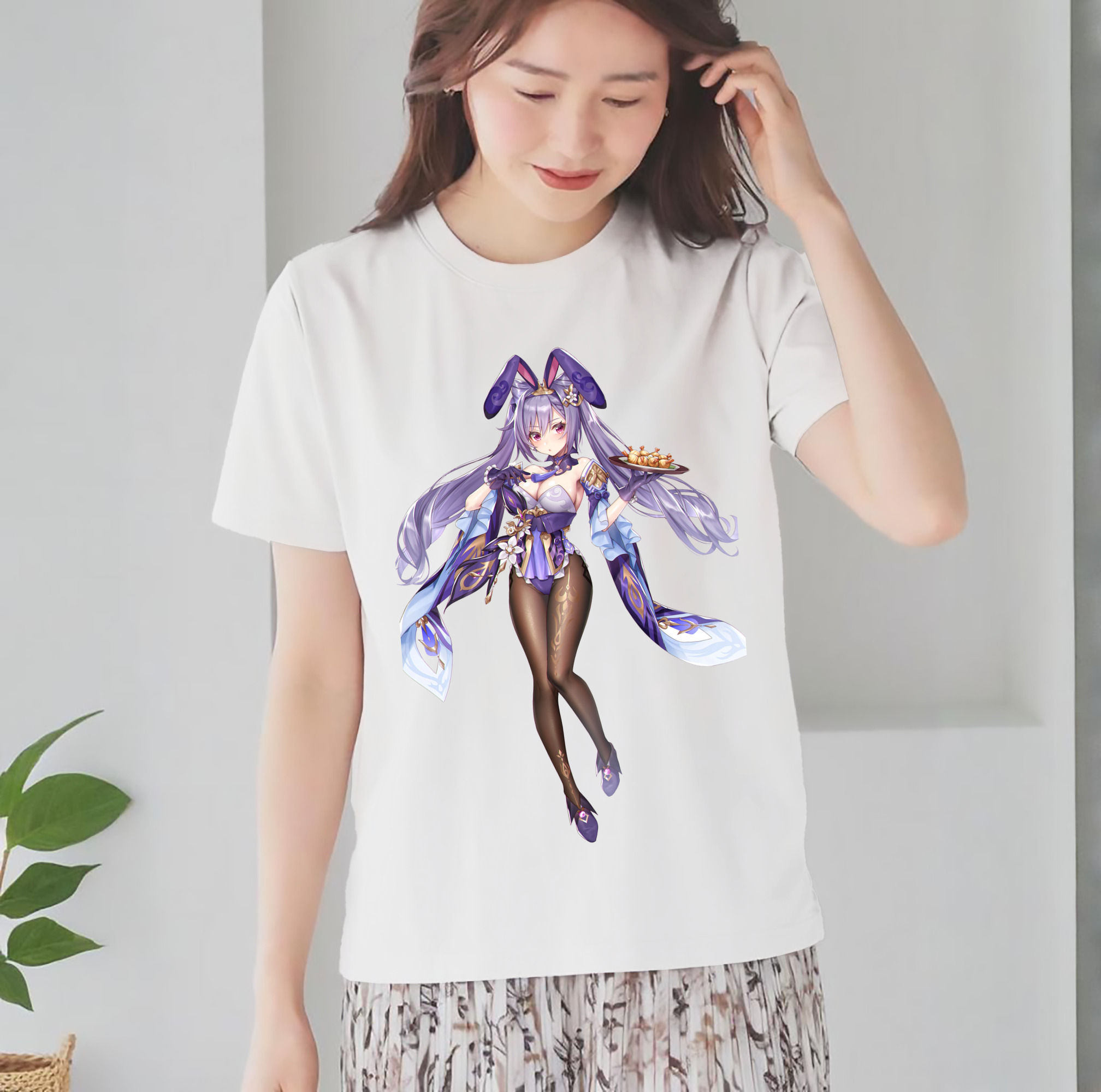 げんし神 刻晴 こくせい genshin Kokusei レディースカジュアルプリントTシャツ（綿100％）