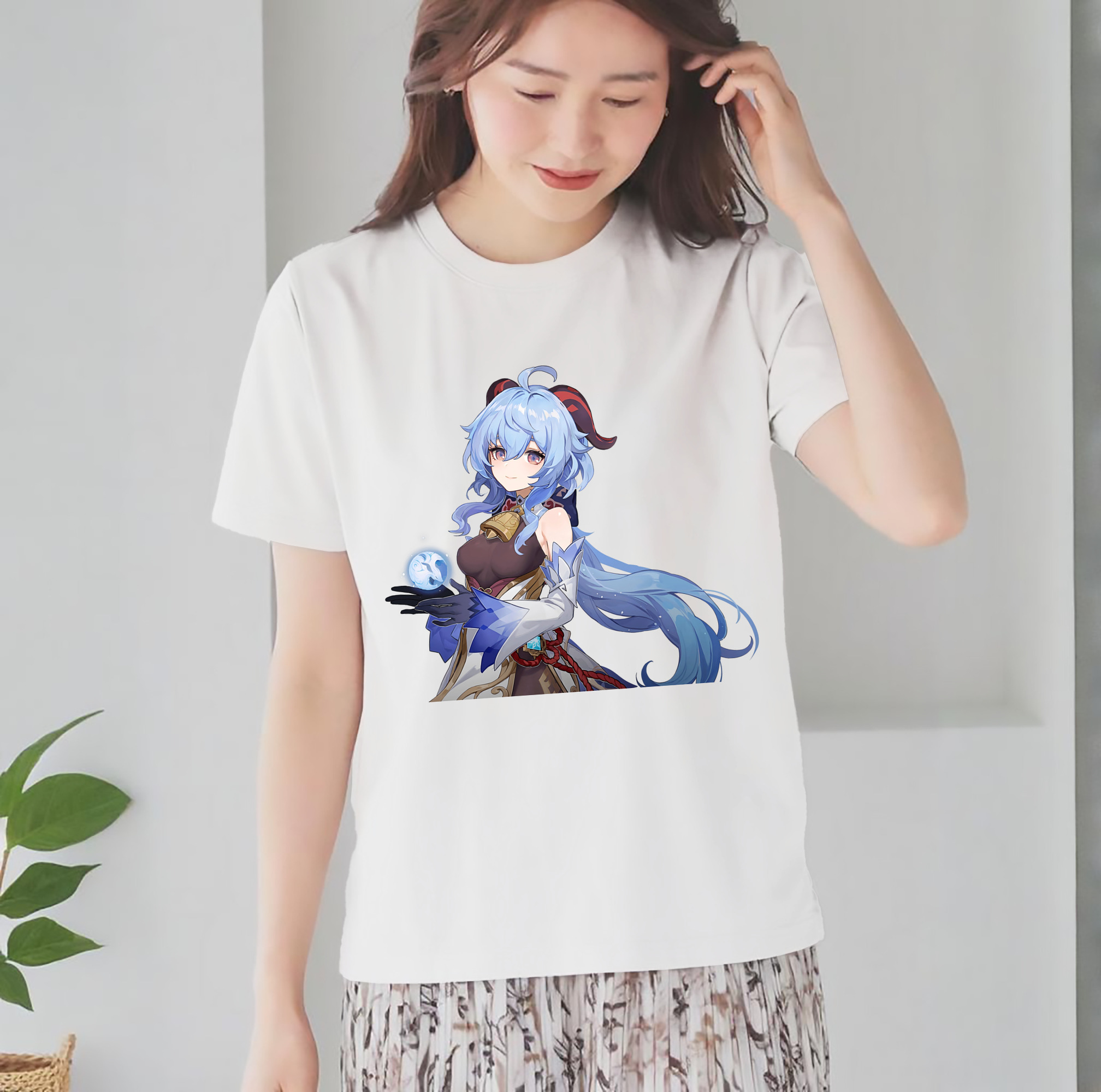 げんし神 甘雨 かんう genshin Ganyu レディースカジュアルプリントTシャツ（綿100％）