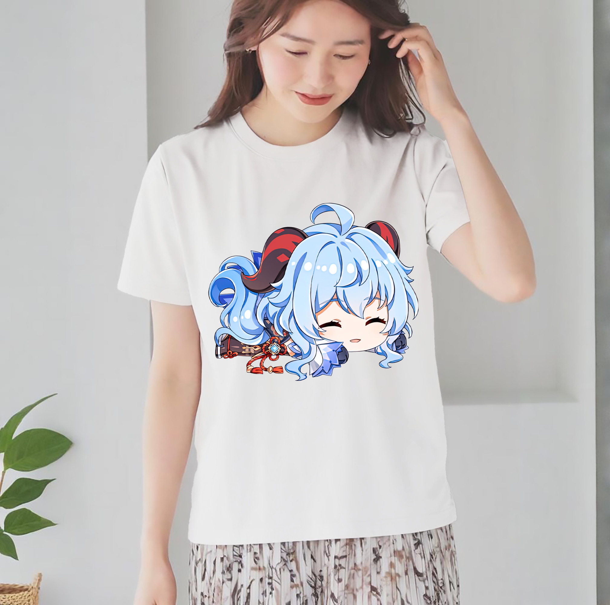 げんし神 甘雨 かんう genshin Ganyu レディースカジュアルプリントTシャツ（綿100％）