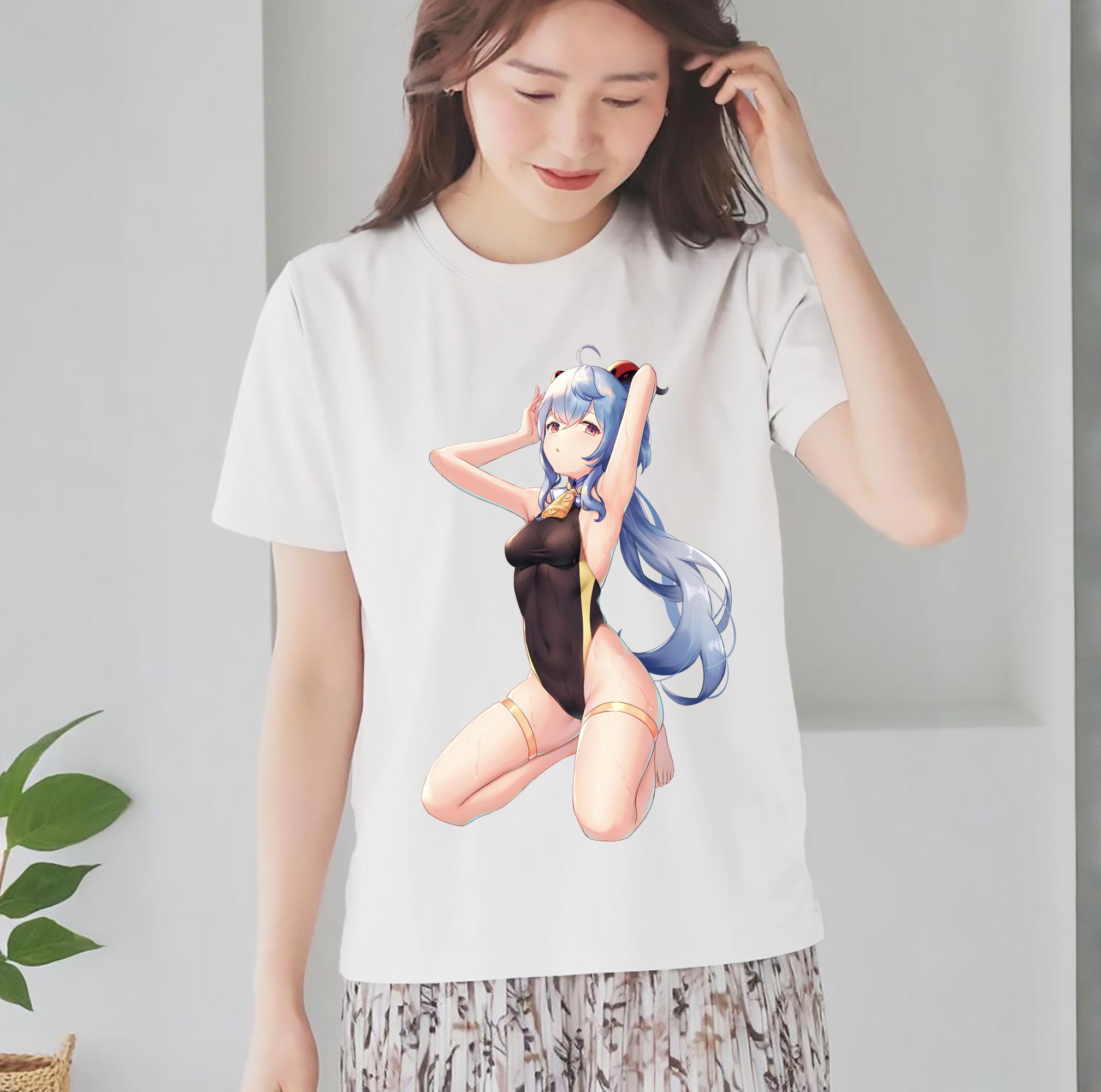 げんし神 甘雨 かんう genshin Ganyu レディースカジュアルプリントTシャツ（綿100％）