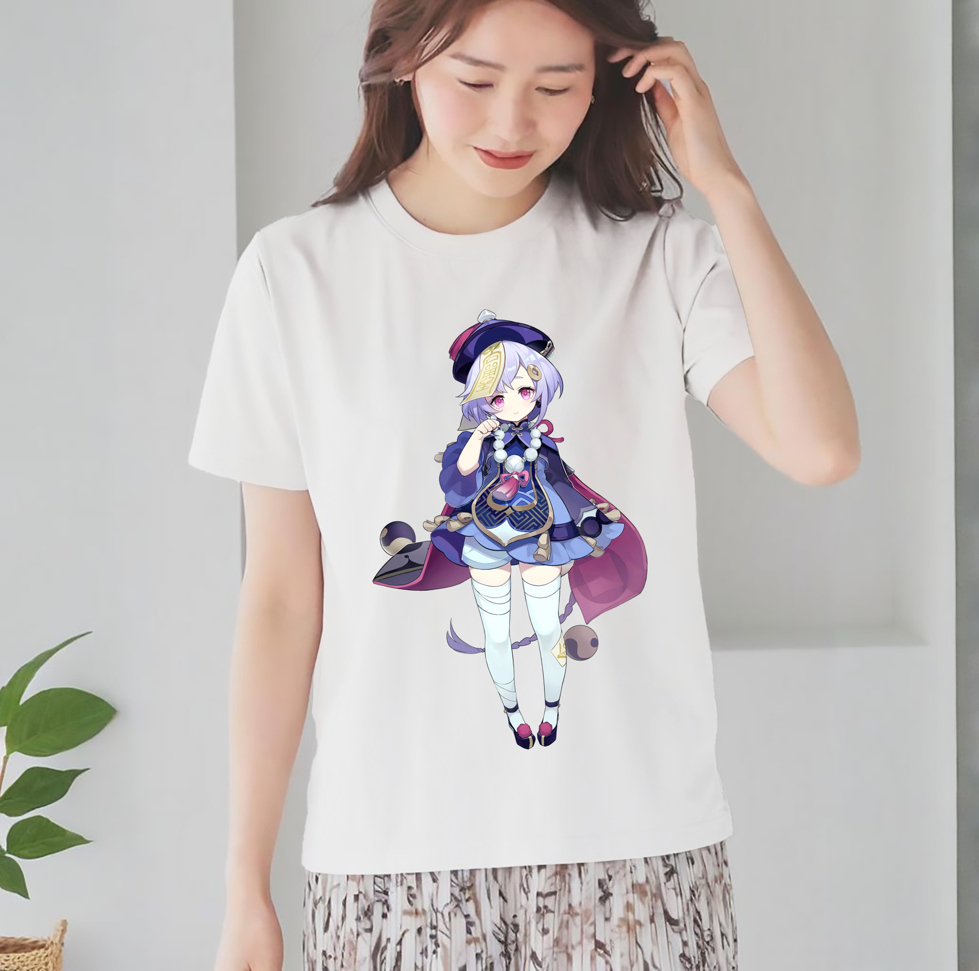 げんし神 七七 なな  genshin Nana レディースカジュアルプリントTシャツ（綿100％）