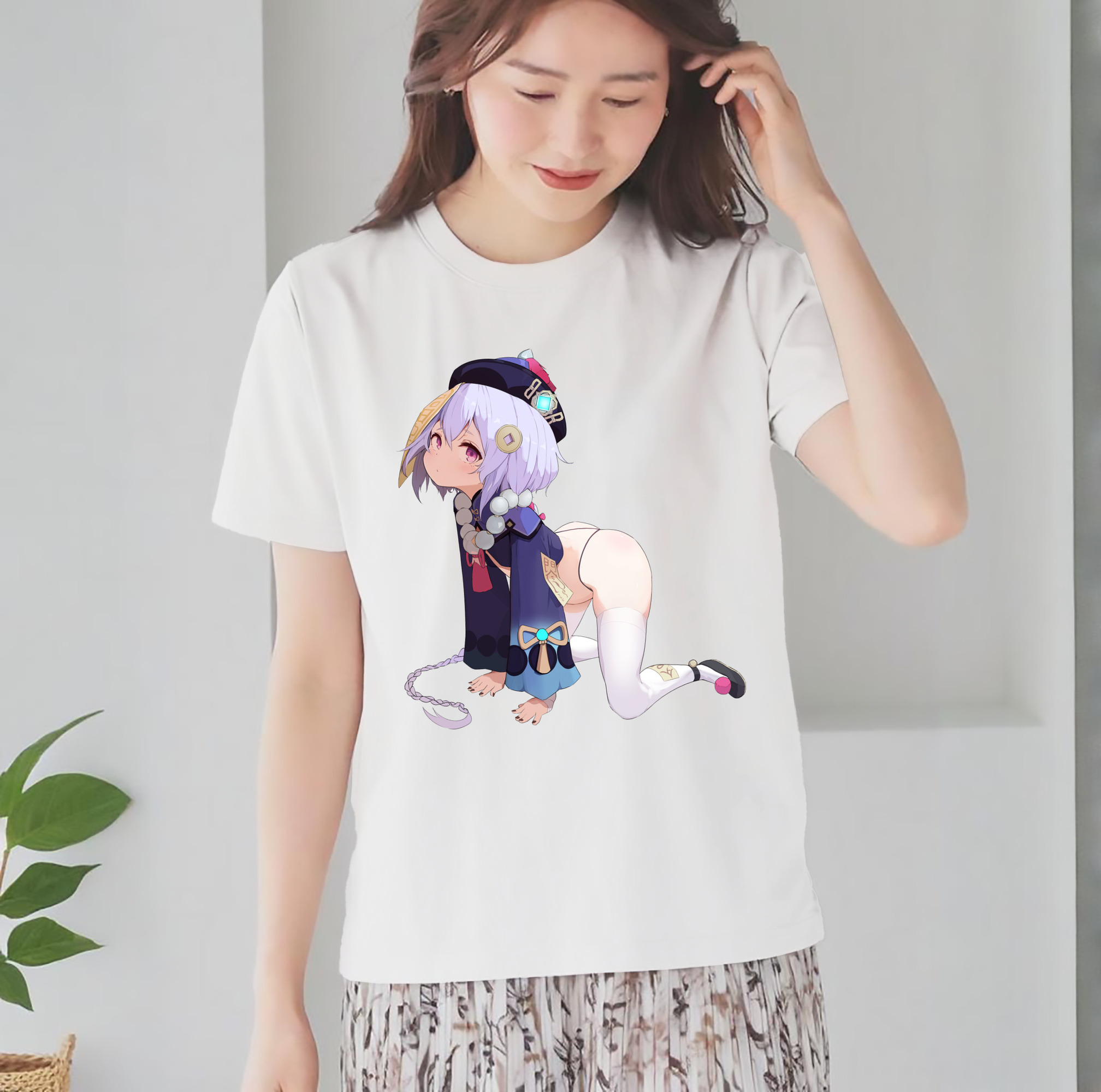 げんし神 七七 なな  genshin Nana レディースカジュアルプリントTシャツ（綿100％）