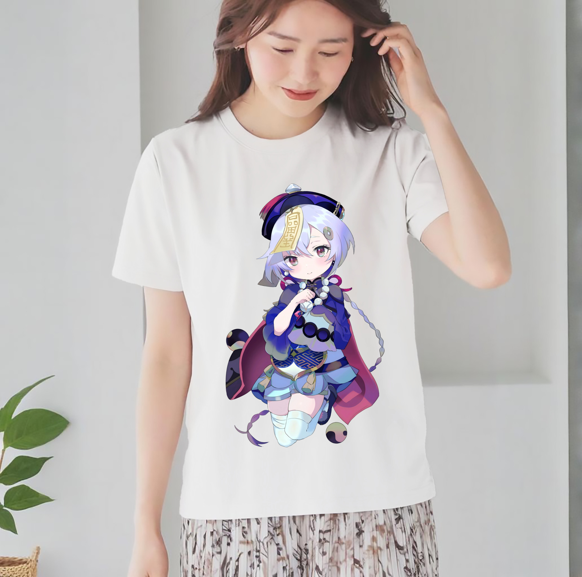 げんし神 七七 なな  genshin Nana レディースカジュアルプリントTシャツ（綿100％）