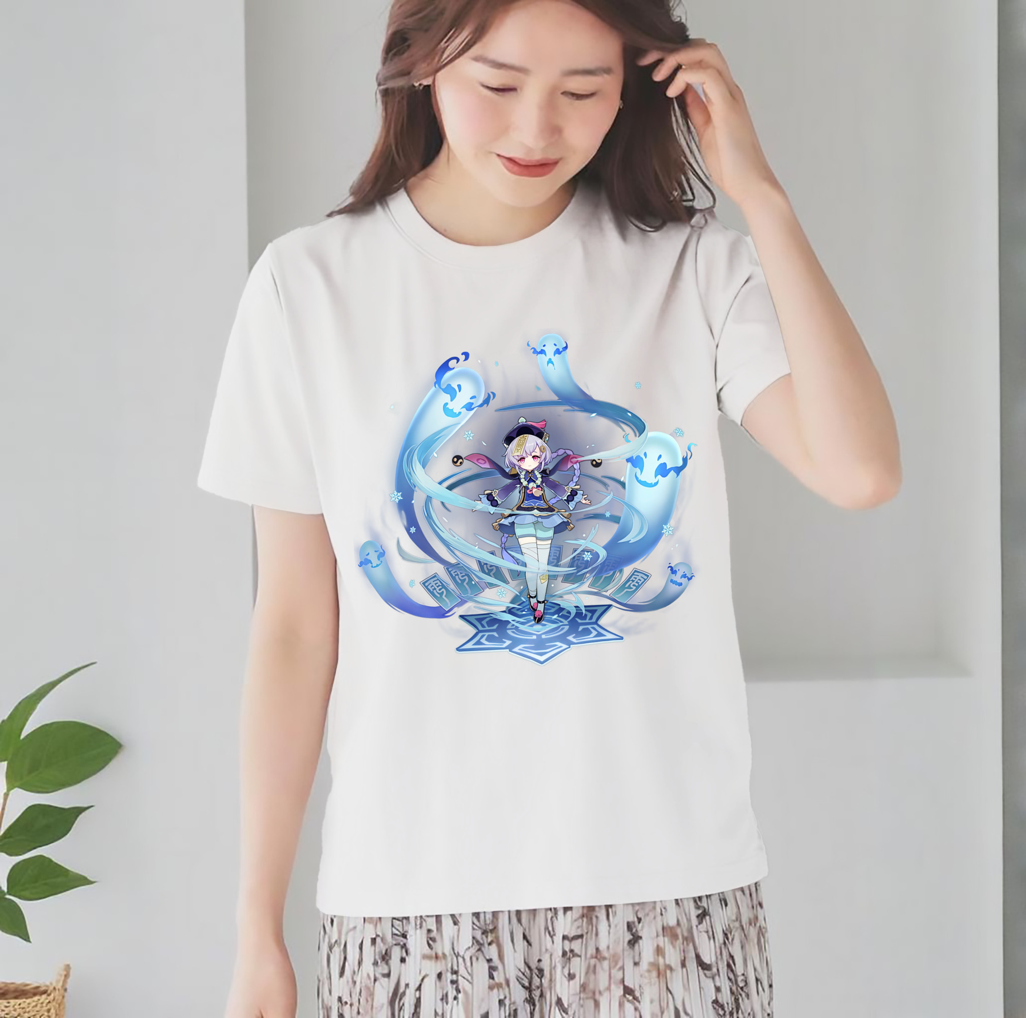 げんし神 七七 なな  genshin Nana レディースカジュアルプリントTシャツ（綿100％）