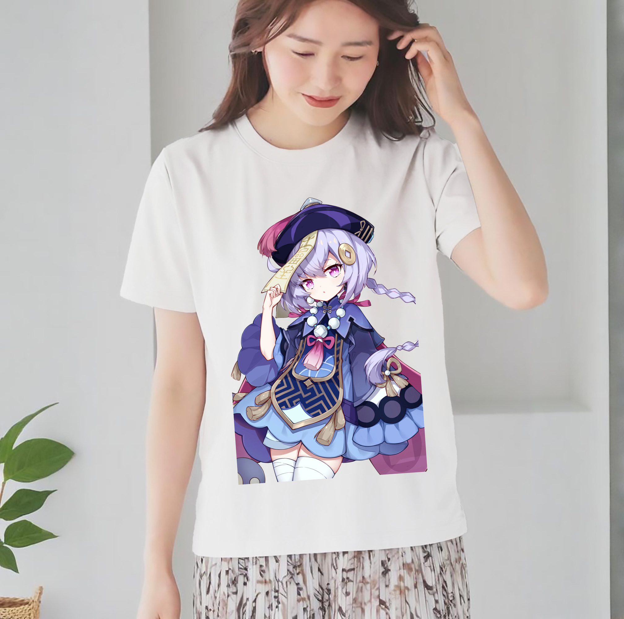 げんし神 七七 なな  genshin Nana レディースカジュアルプリントTシャツ（綿100％）