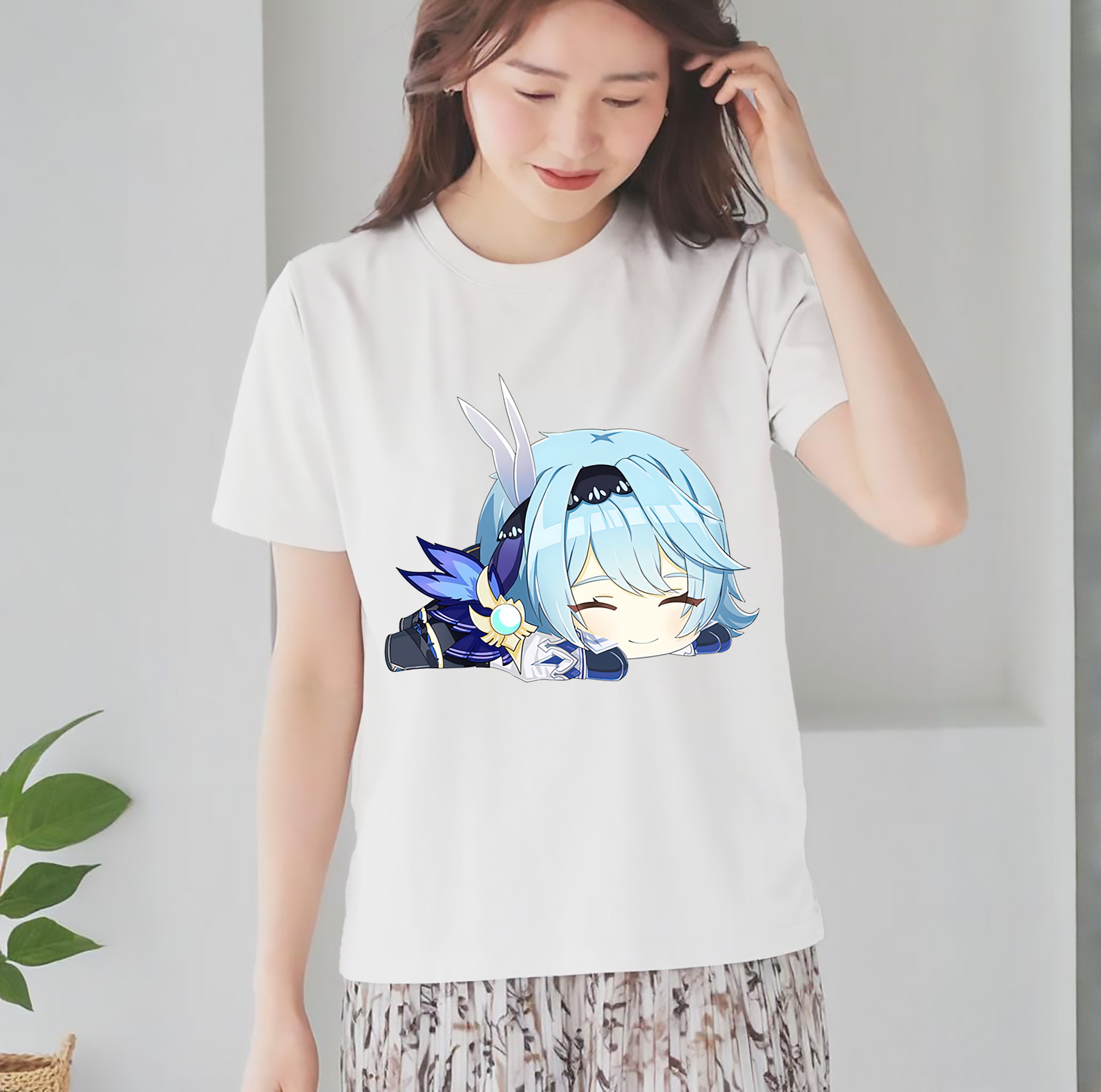 げんし神 优菈 ゆうら genshin Yūra レディースカジュアルプリントTシャツ（綿100％）