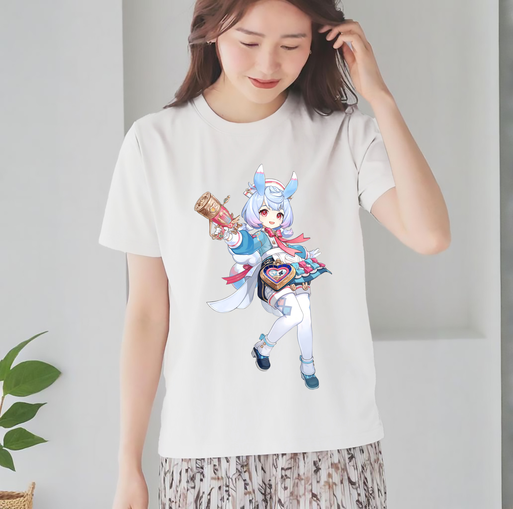 げんし神 シゲウィン genshin Shigewin レディースカジュアルプリントTシャツ（綿100％）