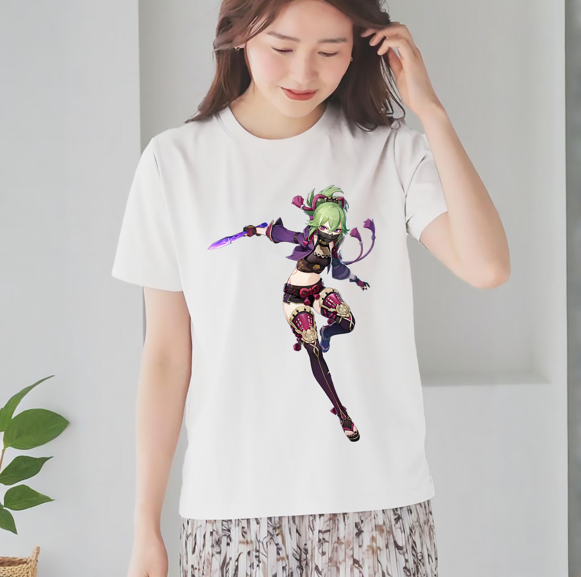 げんし神  久岐忍 くき しのぶ genshin Kuki Shinobu レディースカジュアルプリントTシャツ（綿100％）