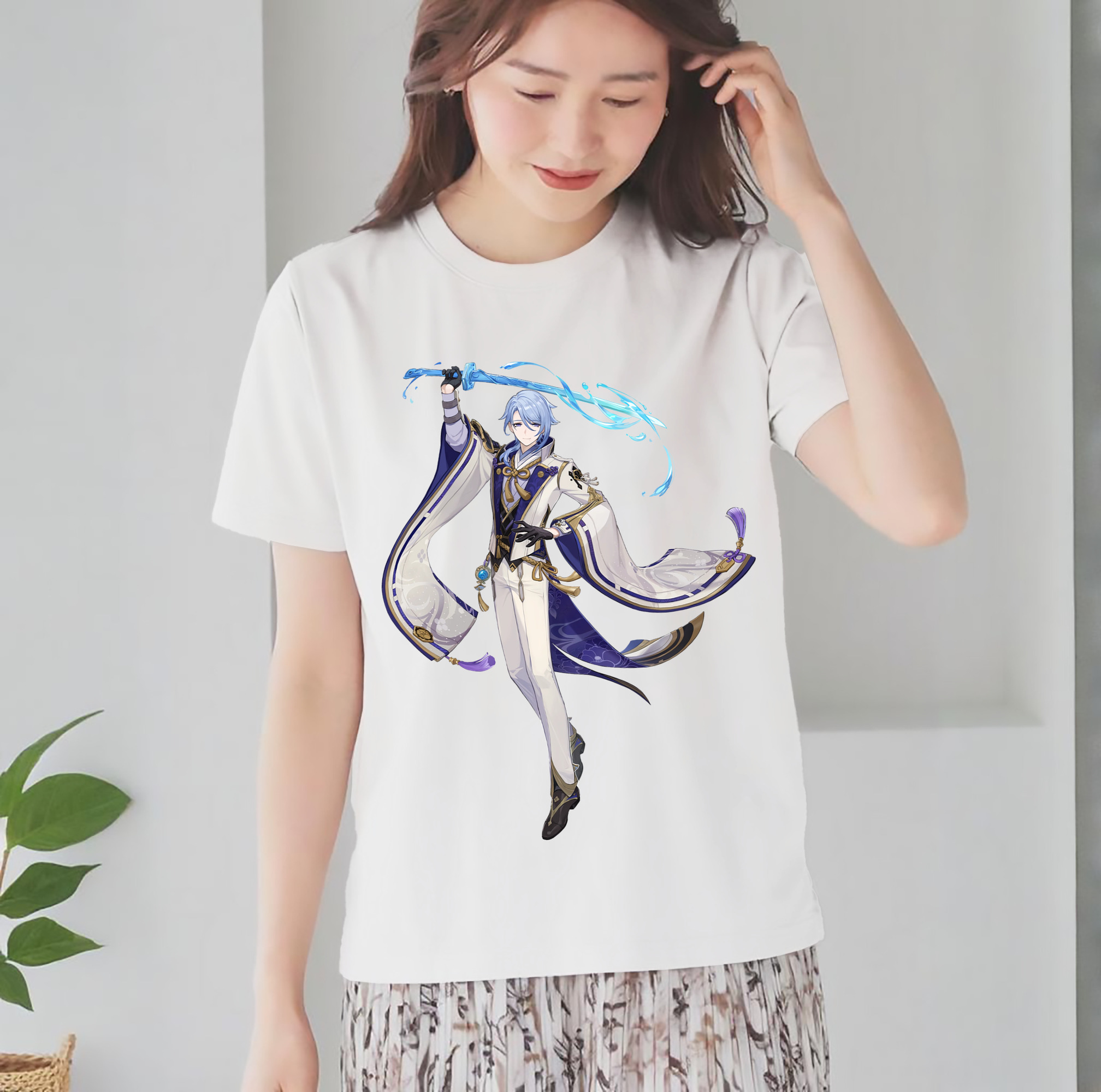 げんし神 神里綾人 かみさとあやと genshin Kamisato Ayato レディースカジュアルプリントTシャツ（綿100％）