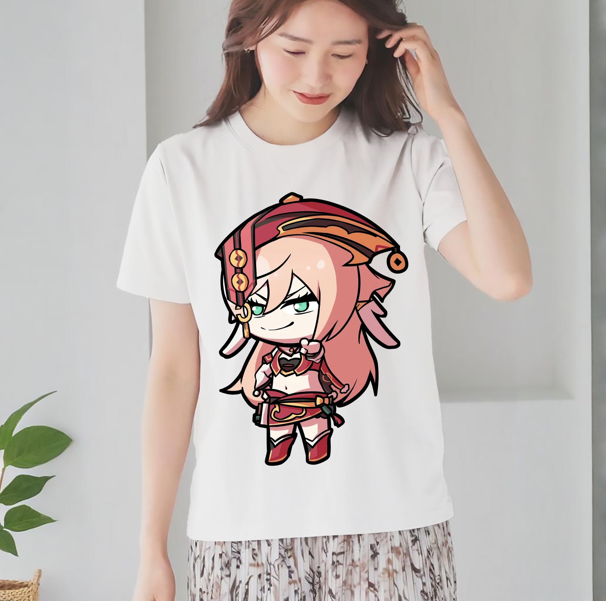 げんし神 ヤンフェイ genshin Yanfei レディースカジュアルプリントTシャツ（綿100％）