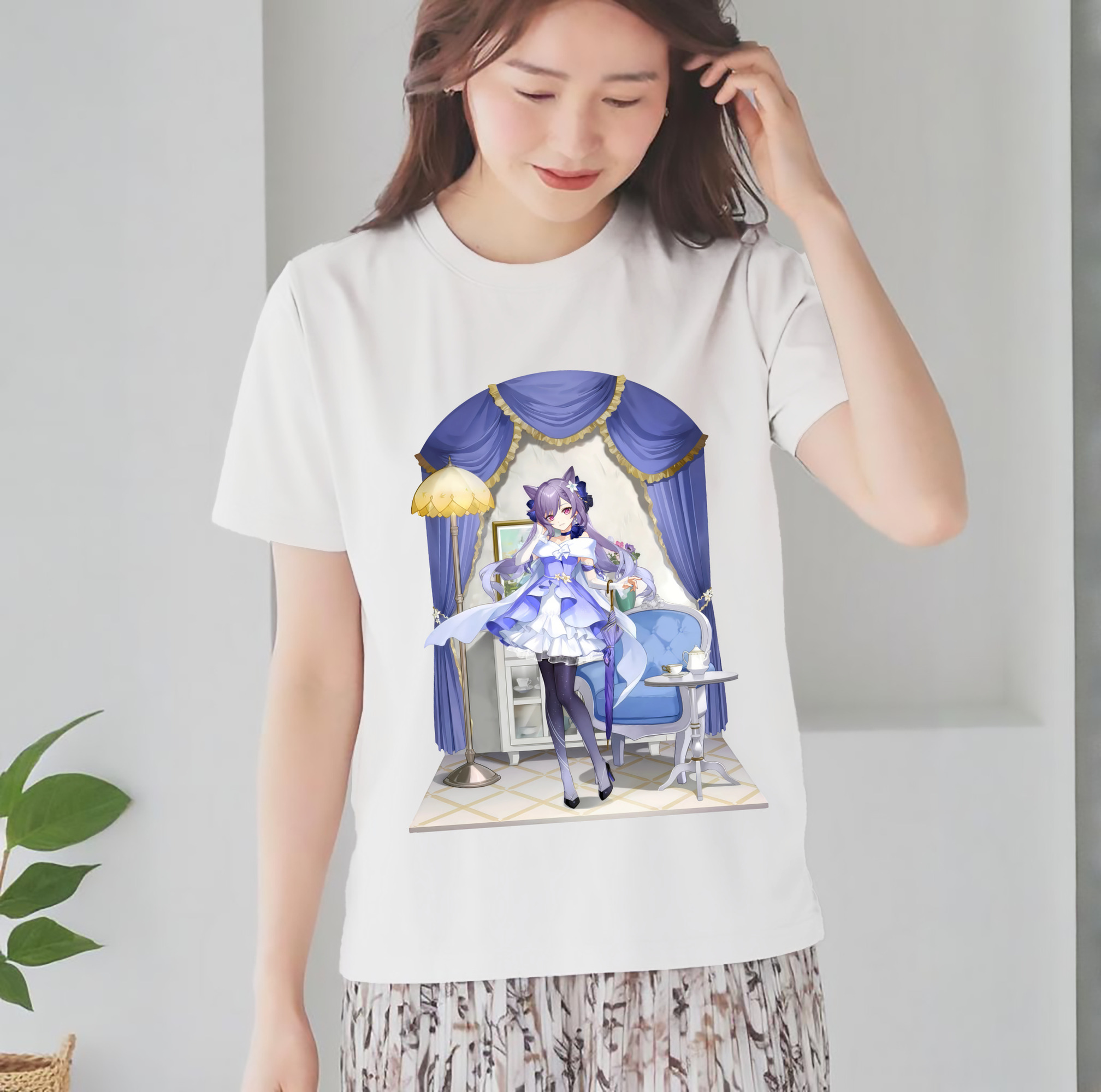 げんし神 刻晴 こくせい genshin Kokusei レディースカジュアルプリントTシャツ（綿100％）