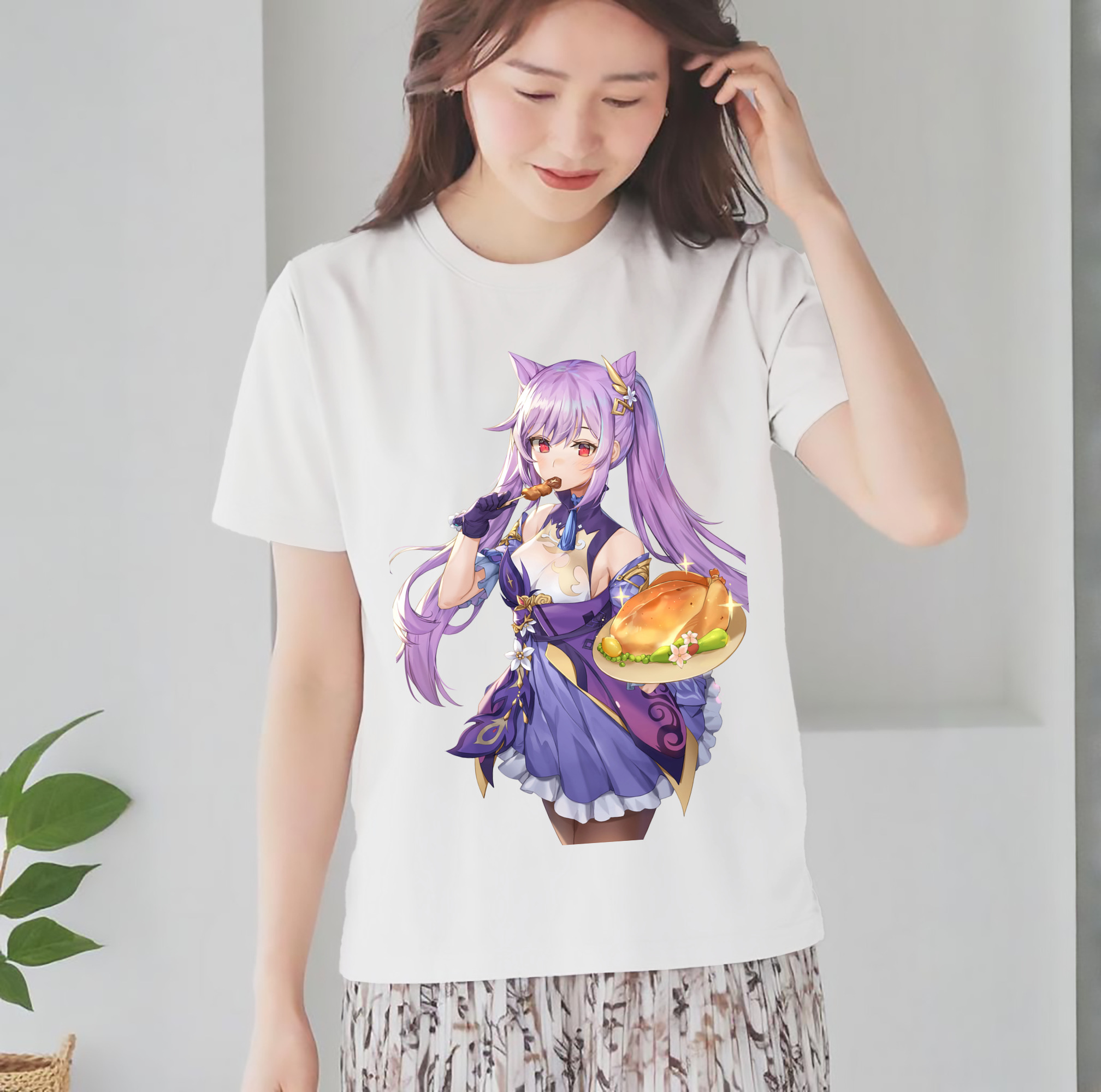 げんし神 刻晴 こくせい genshin Kokusei レディースカジュアルプリントTシャツ（綿100％）