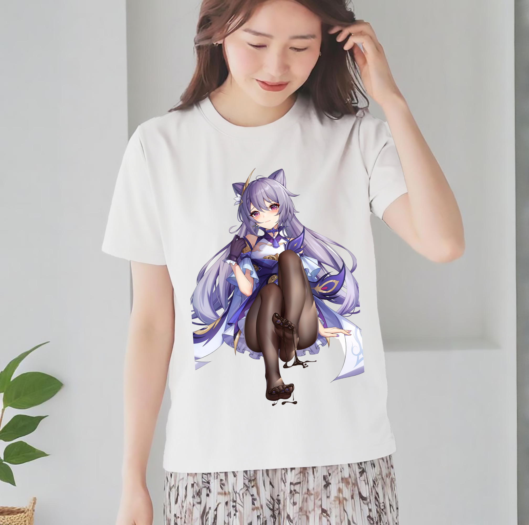 げんし神 刻晴 こくせい genshin Kokusei レディースカジュアルプリントTシャツ（綿100％）