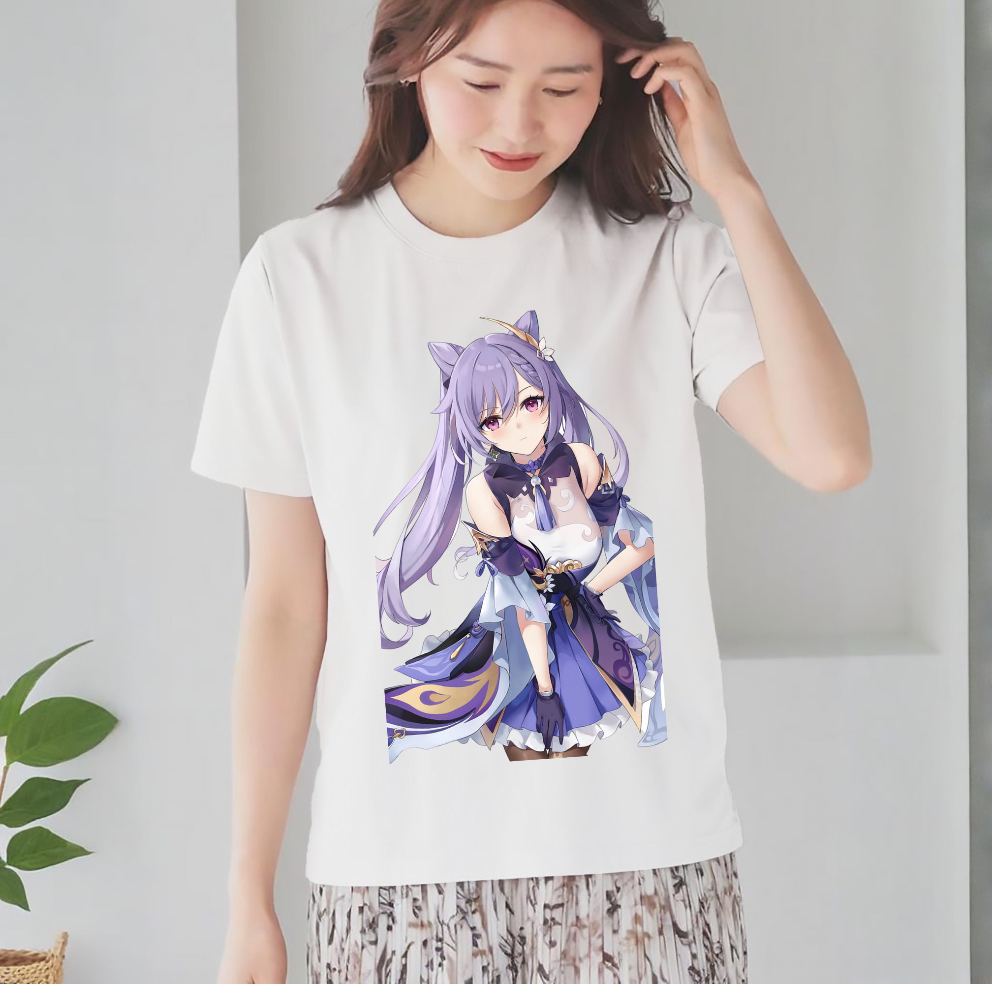 げんし神 刻晴 こくせい genshin Kokusei レディースカジュアルプリントTシャツ（綿100％）