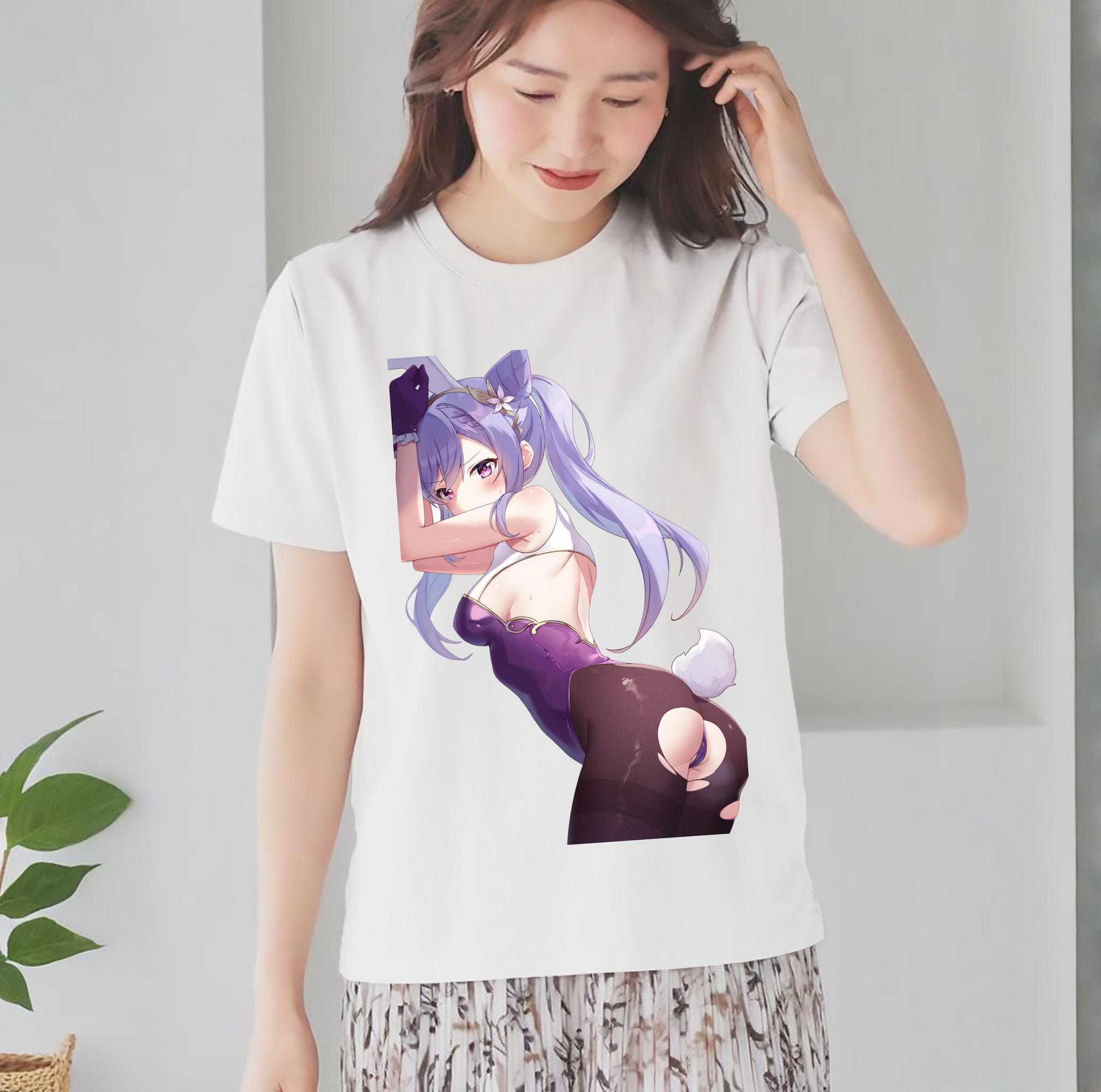 げんし神 刻晴 こくせい genshin Kokusei レディースカジュアルプリントTシャツ（綿100％）