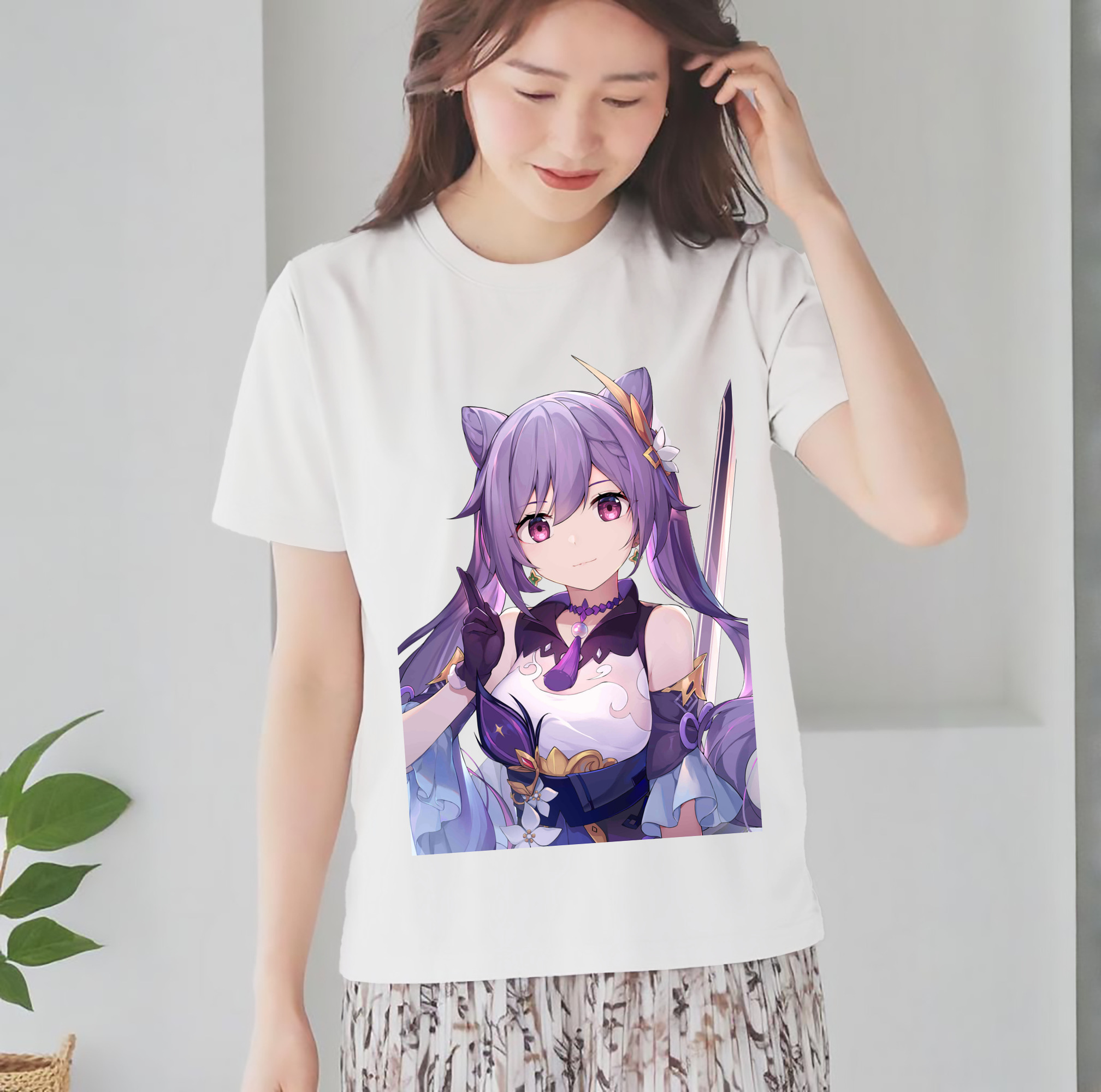 げんし神 刻晴 こくせい genshin Kokusei レディースカジュアルプリントTシャツ（綿100％）