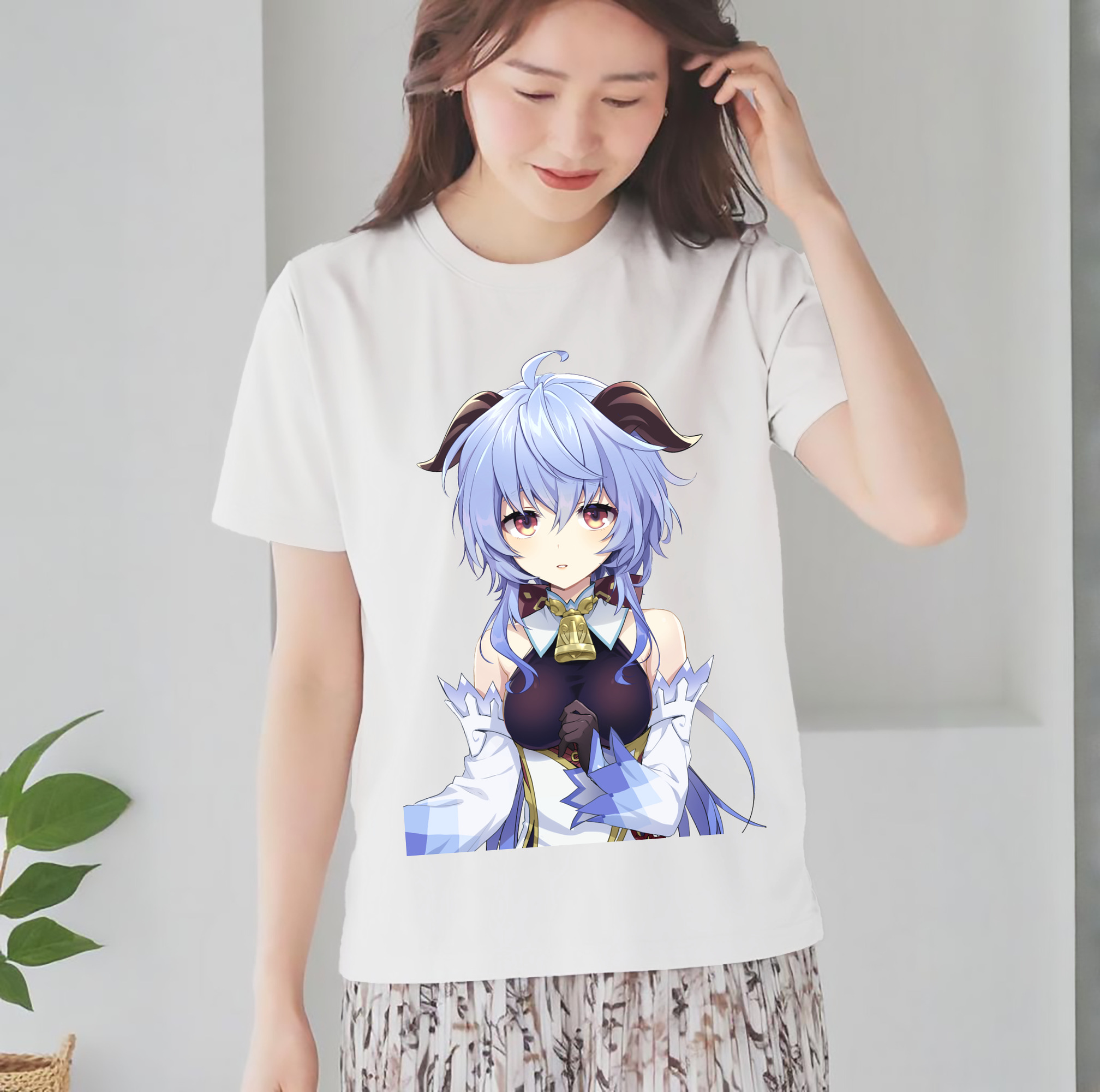 げんし神 甘雨 かんう genshin Ganyu レディースカジュアルプリントTシャツ（綿100％）