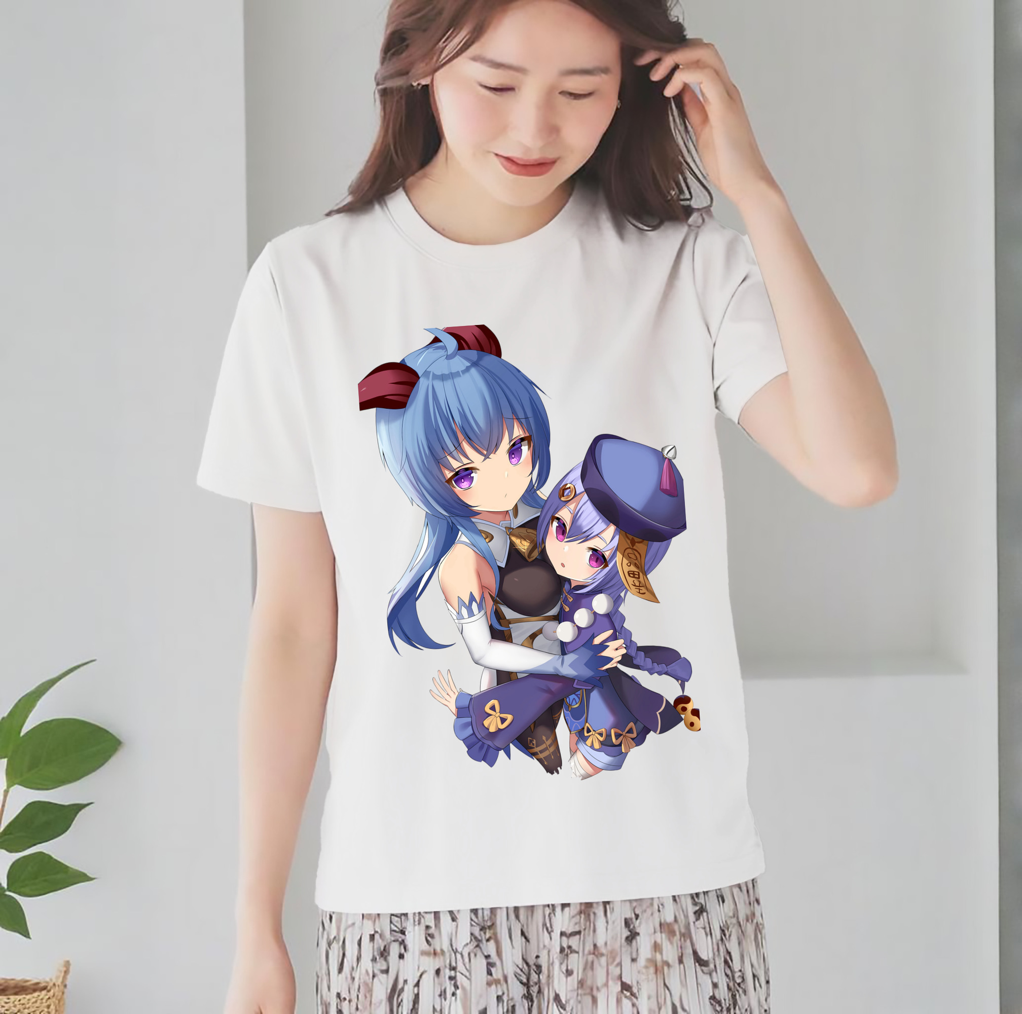 げんし神 甘雨 かんう genshin Ganyu レディースカジュアルプリントTシャツ（綿100％）