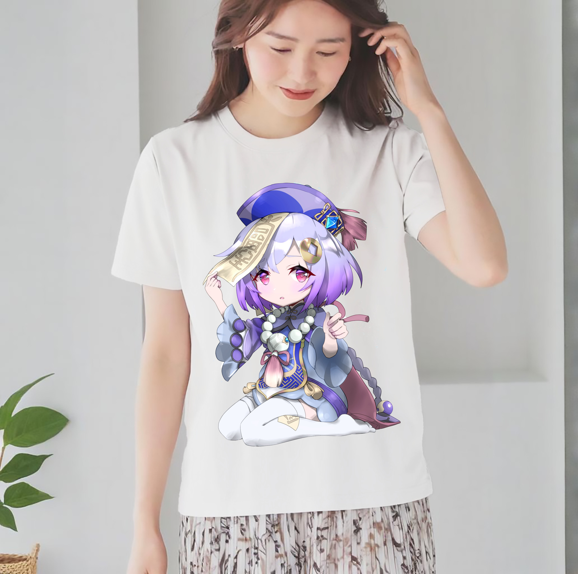 げんし神 七七 なな  genshin Nana レディースカジュアルプリントTシャツ（綿100％）