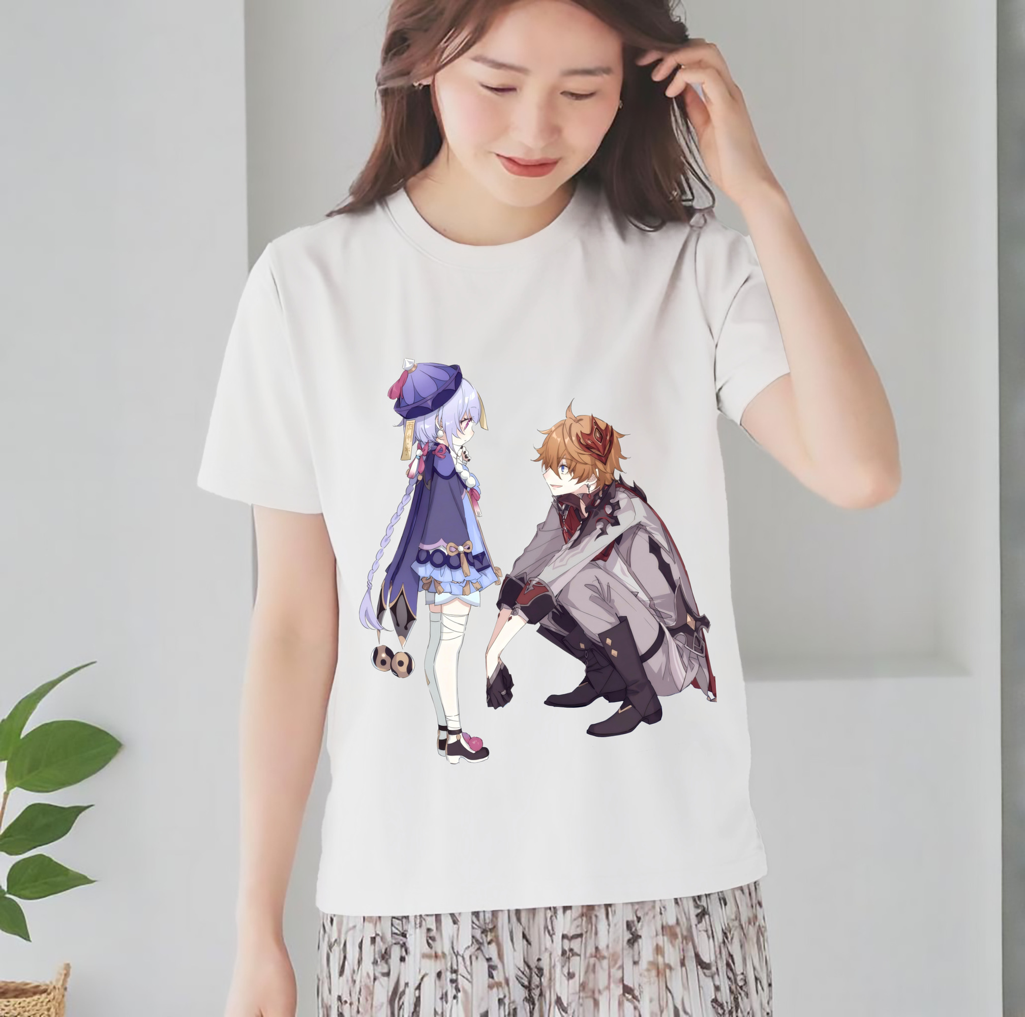 げんし神 七七 なな  genshin Nana レディースカジュアルプリントTシャツ（綿100％）