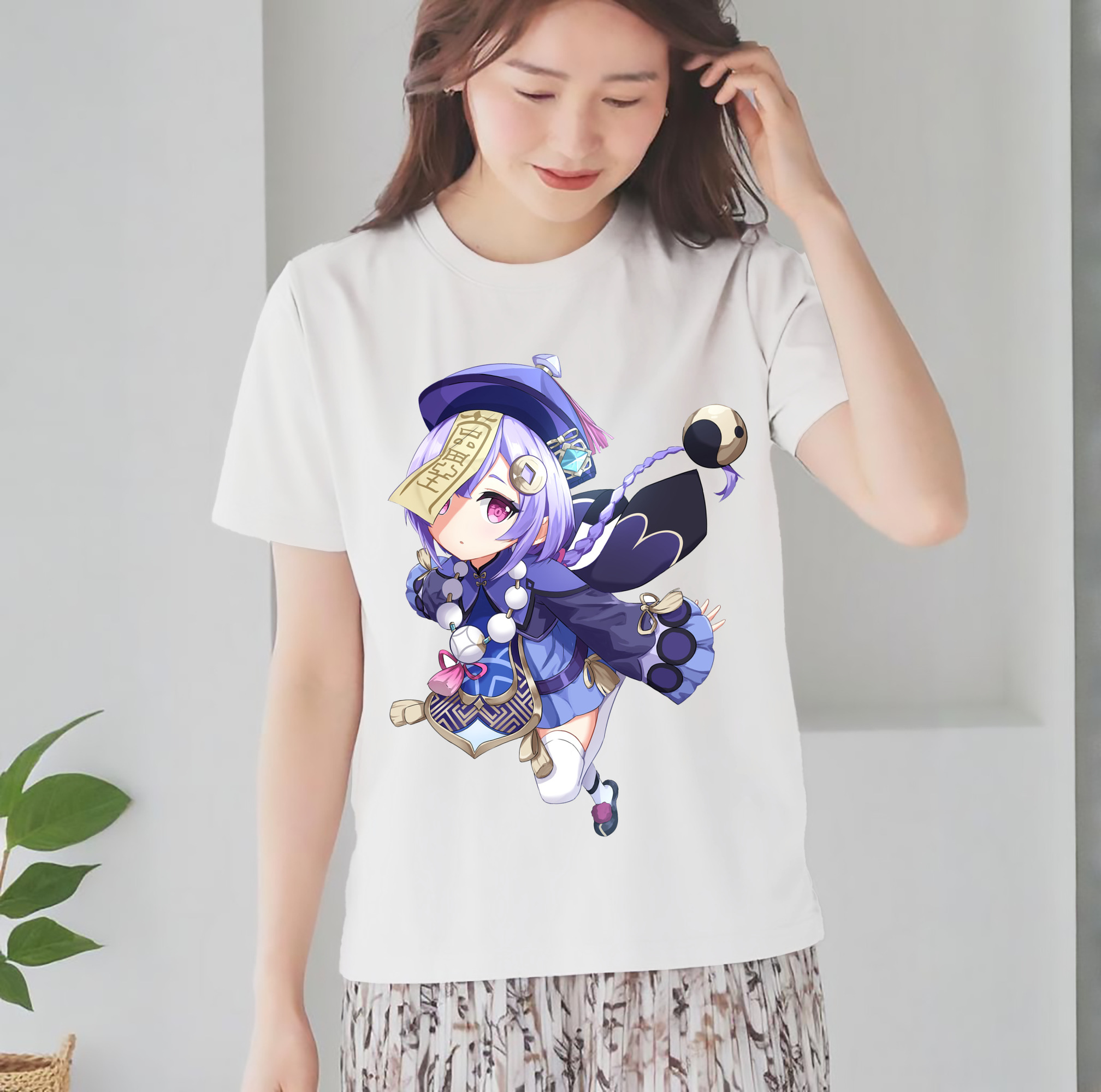げんし神 七七 なな  genshin Nana レディースカジュアルプリントTシャツ（綿100％）