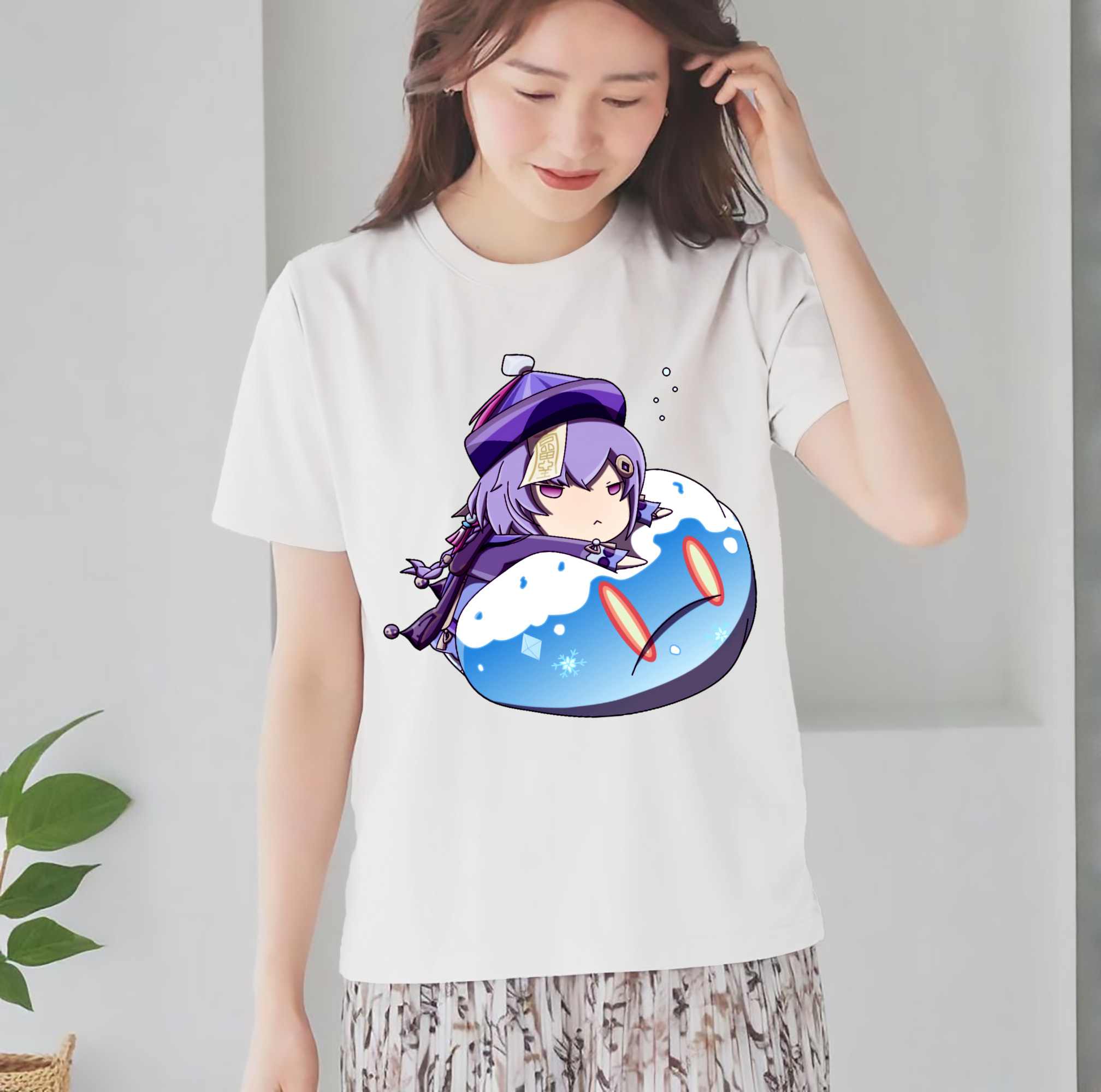 げんし神 七七 なな  genshin Nana レディースカジュアルプリントTシャツ（綿100％）
